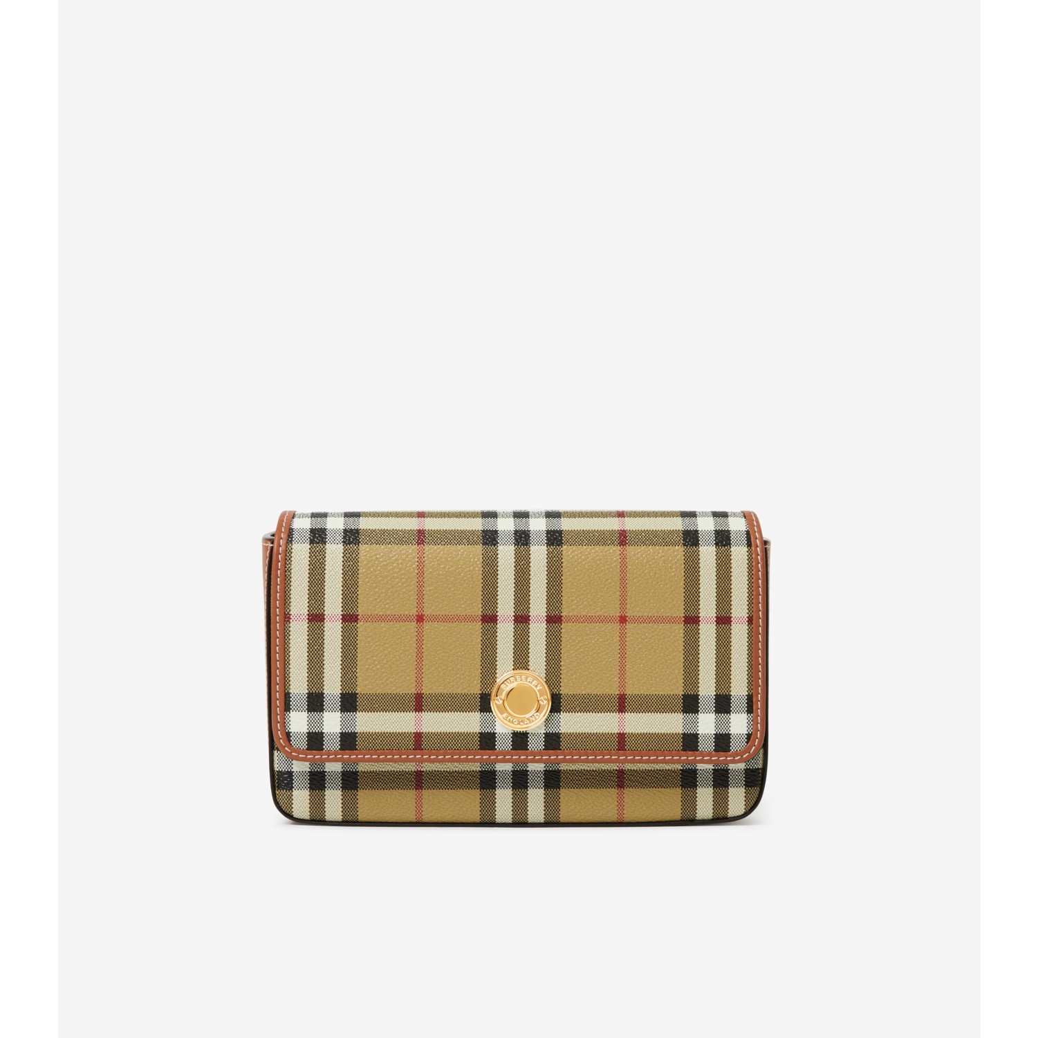 Vintage check and leather 2025 wallet with detachable strap