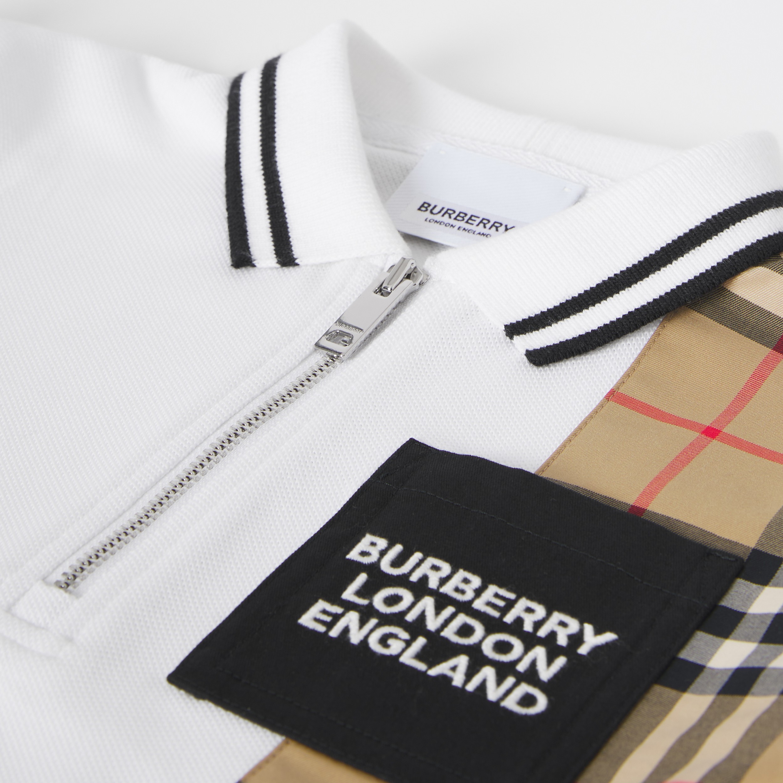 Long-sleeve Vintage Check Panel Cotton Polo Shirt in White - Children | Burberry® Official - 2