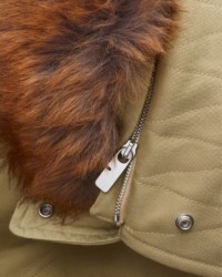 Close up shot of the detachable faux-fur trim on the Burberry Parka Jacket