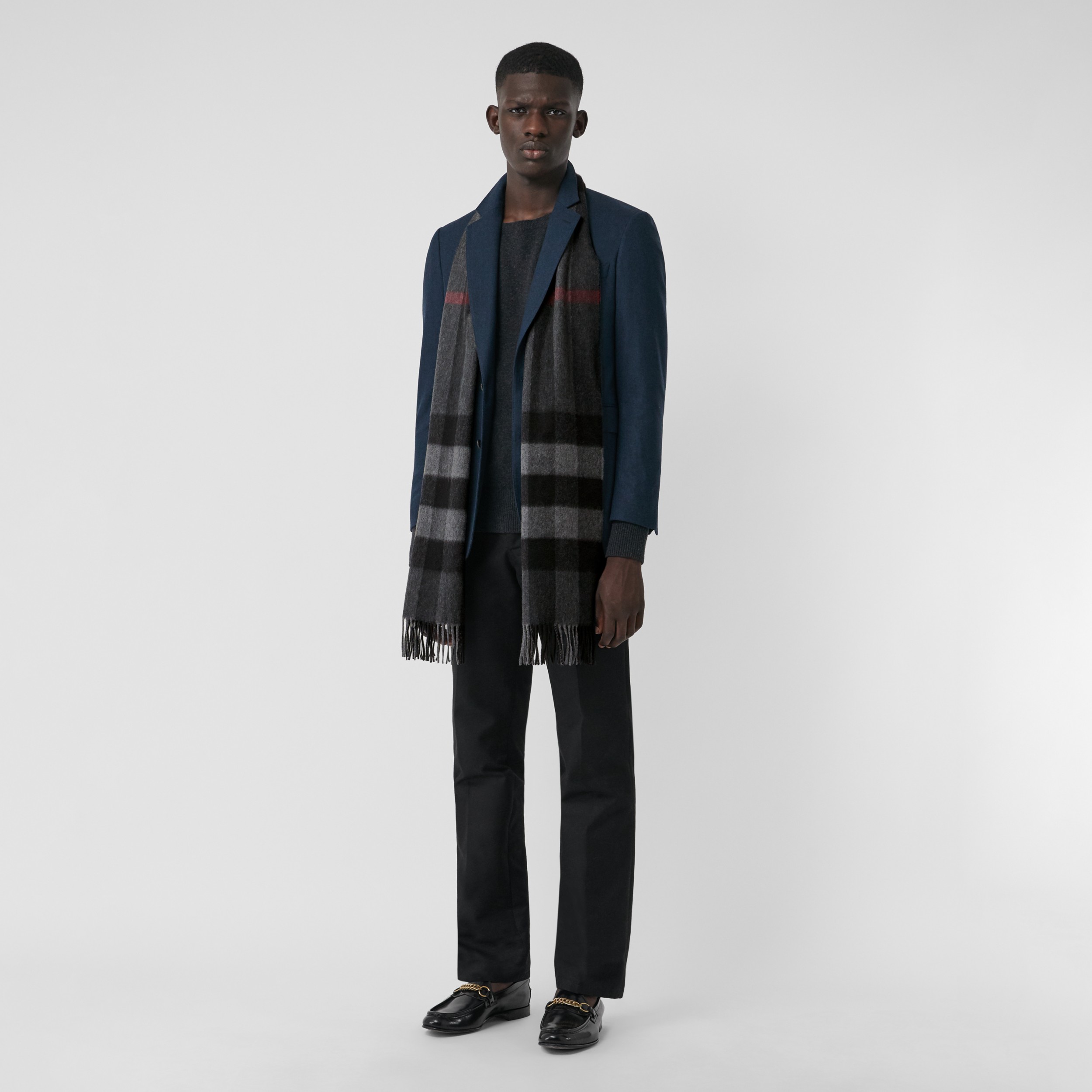 Check Cashmere Scarf in Charcoal | Burberry® Official - 4