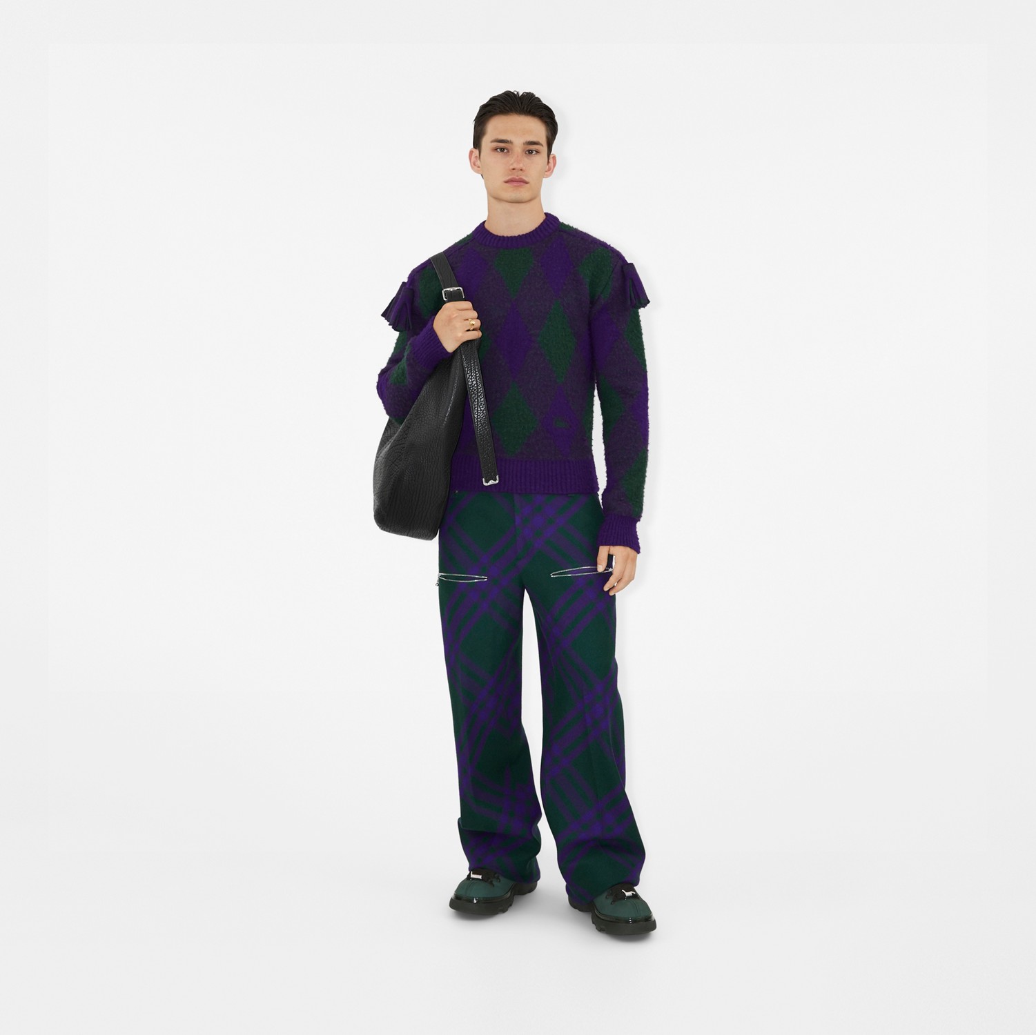 Suéter de lã com estampa Argyle (Royal) - Homens | Burberry® oficial