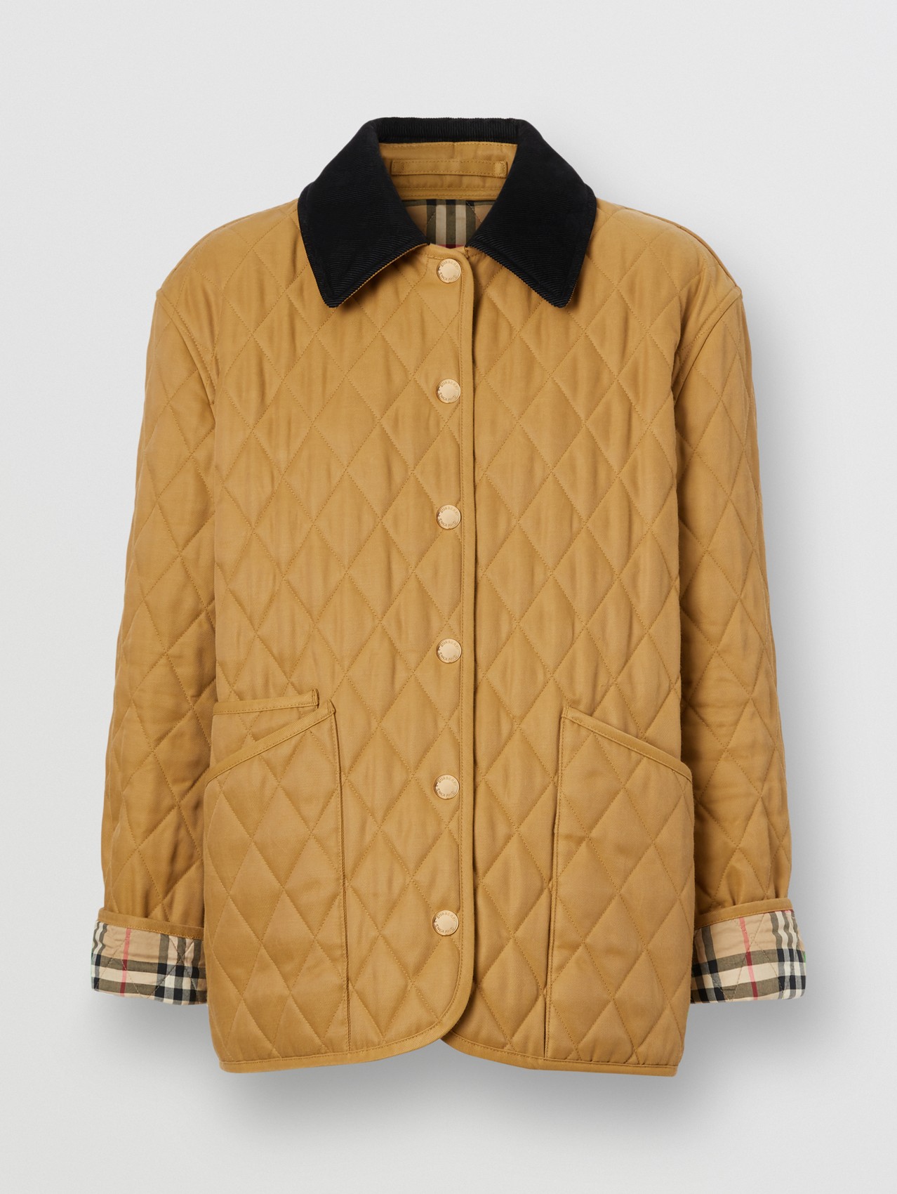 Corduroy Collar Diamond Quilted Jacket in Camel