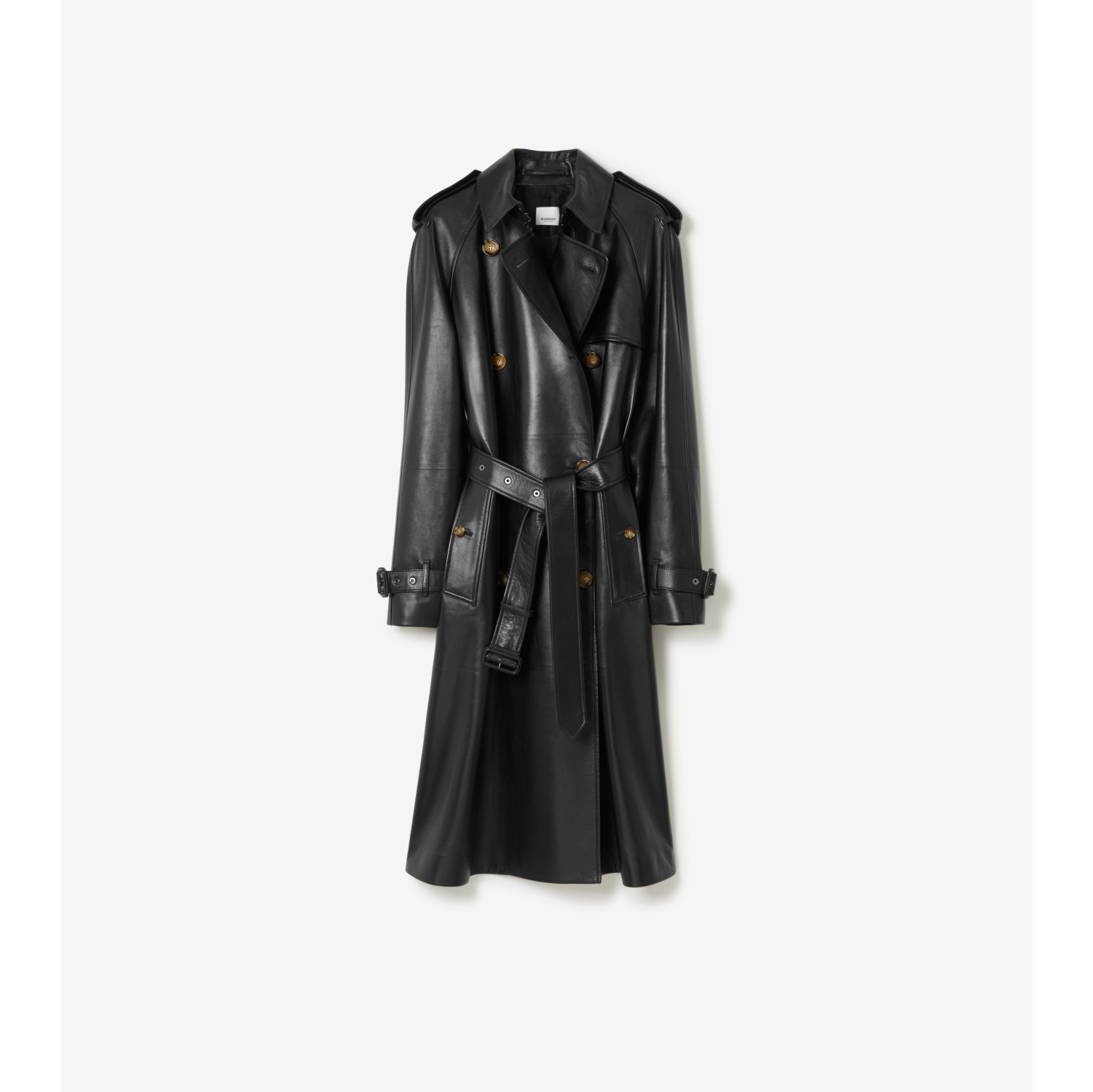 Long black leather trench 2024 coat