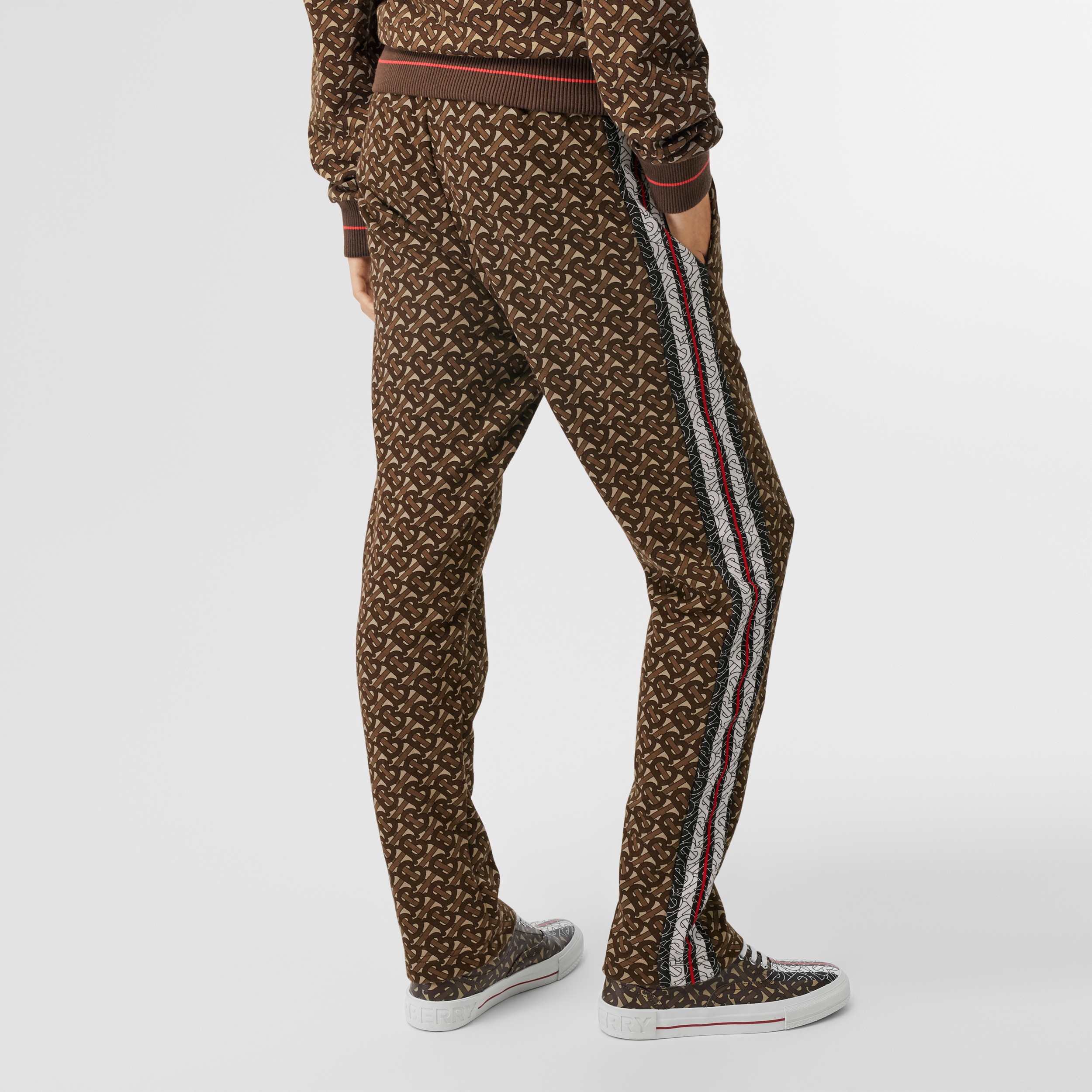 Monogram Stripe Print Cotton Jogging Pants in Bridle Brown - Women ...