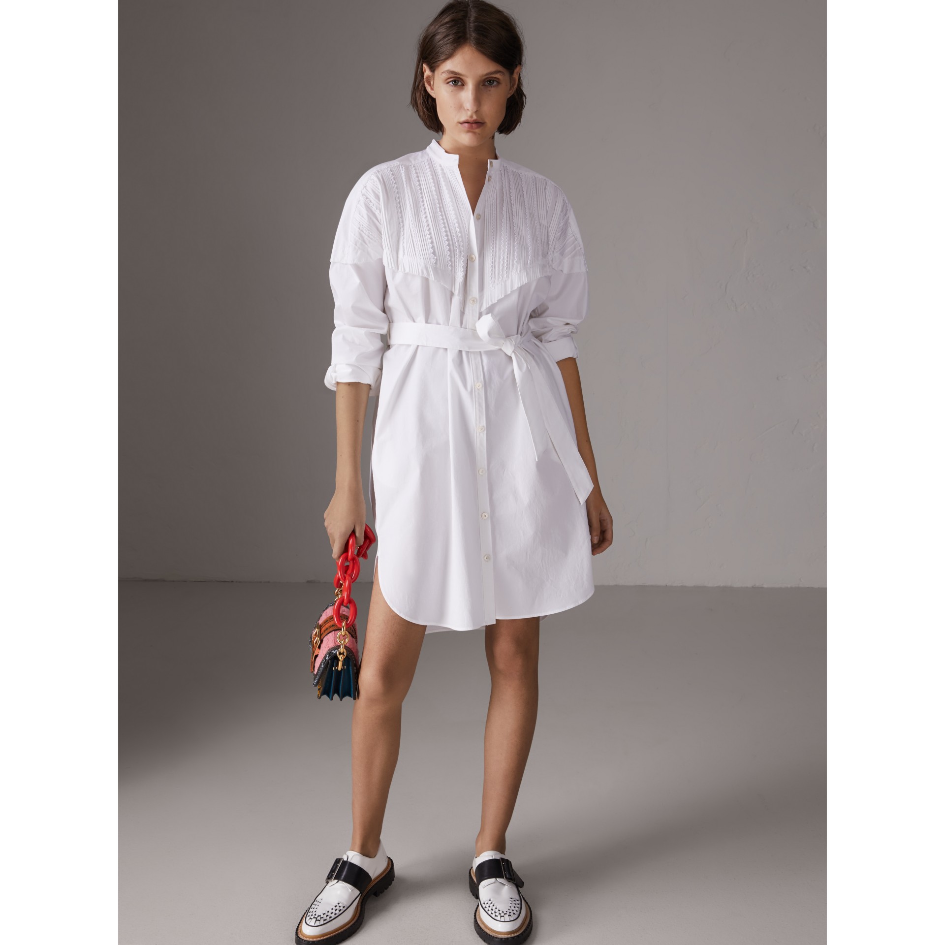 white leather shirt dress