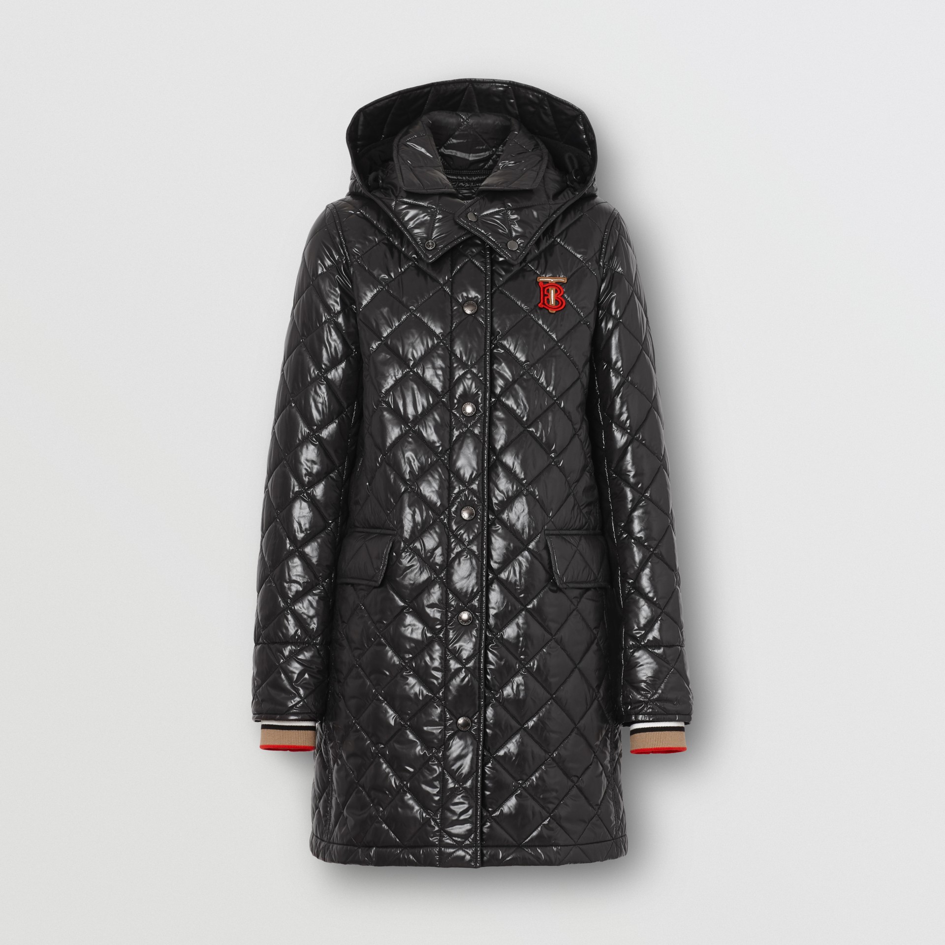 可拆式连帽专属标识图案绗缝外套