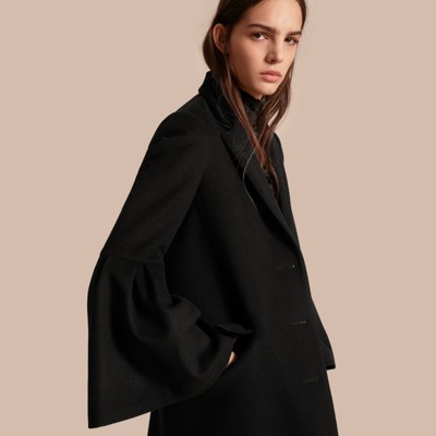 Tailored Wool Cashmere Coat with Bell Sleeves Black | Burberry