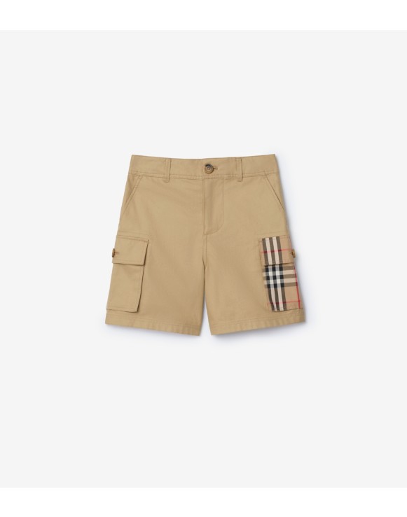 Check Trim Cotton Cargo Shorts