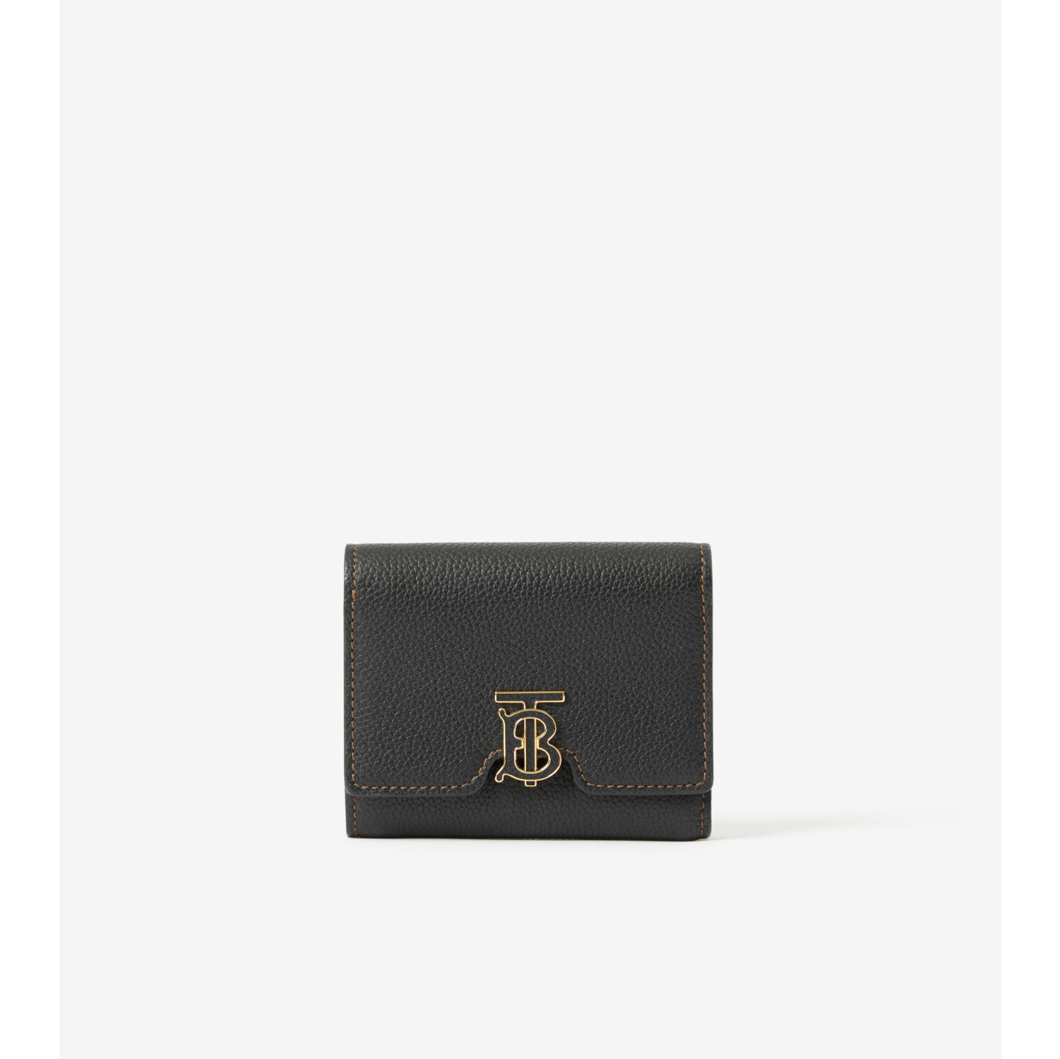 Grainy Leather TB Compact Wallet in Black - Women