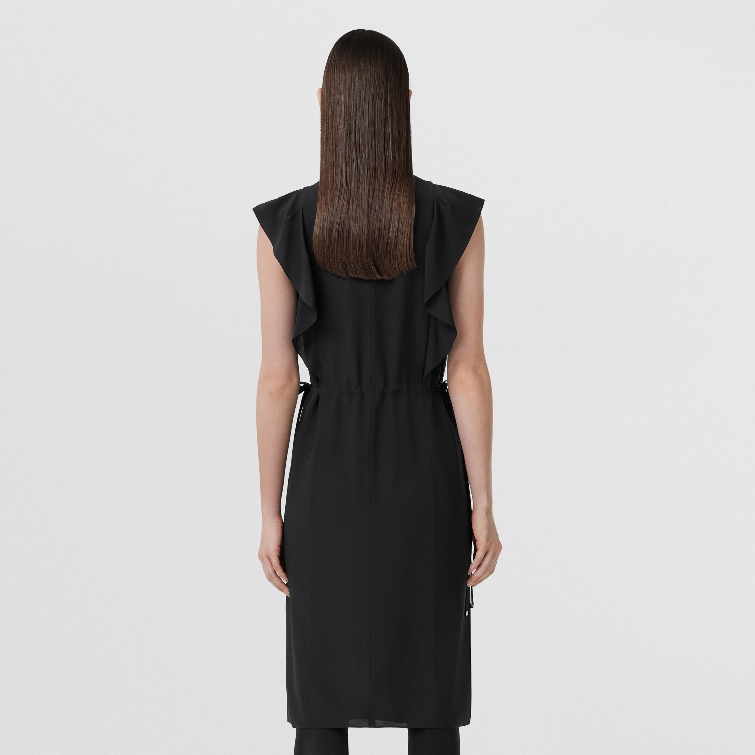 Ruffle Detail Silk Crepe de Chine Dress in Black - Women | Burberry® Official - 3