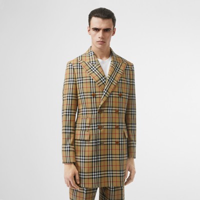Vintage Check Wool Double-breasted Jacket in Antique Yellow - Men ...