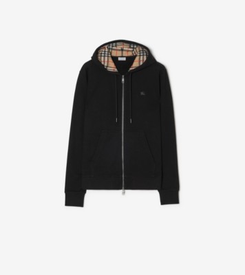 BURBERRY チェックコットンパーカー チェック フード コットンフーディー チェックフード コットン ジップフーディー (ブラック) - メンズ