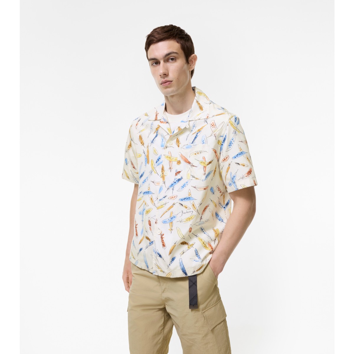  Printed Relaxed Fit Feather Print Cotton Shirt