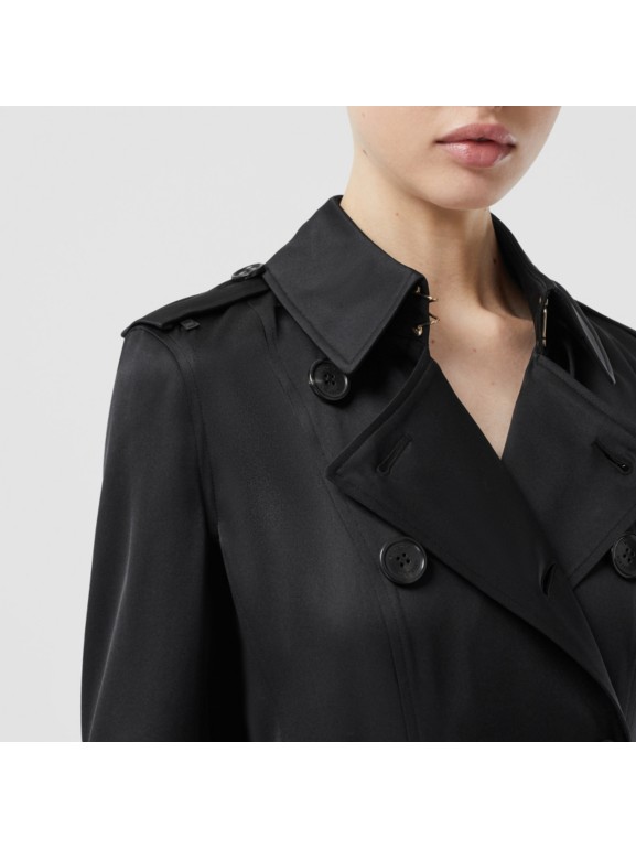 Silk Satin Trench Coat in Black - Women | Burberry United States