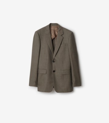 Sharkskin Wool Tailored Jacket in Soil brown/calico beige - Men | Burberry® Official