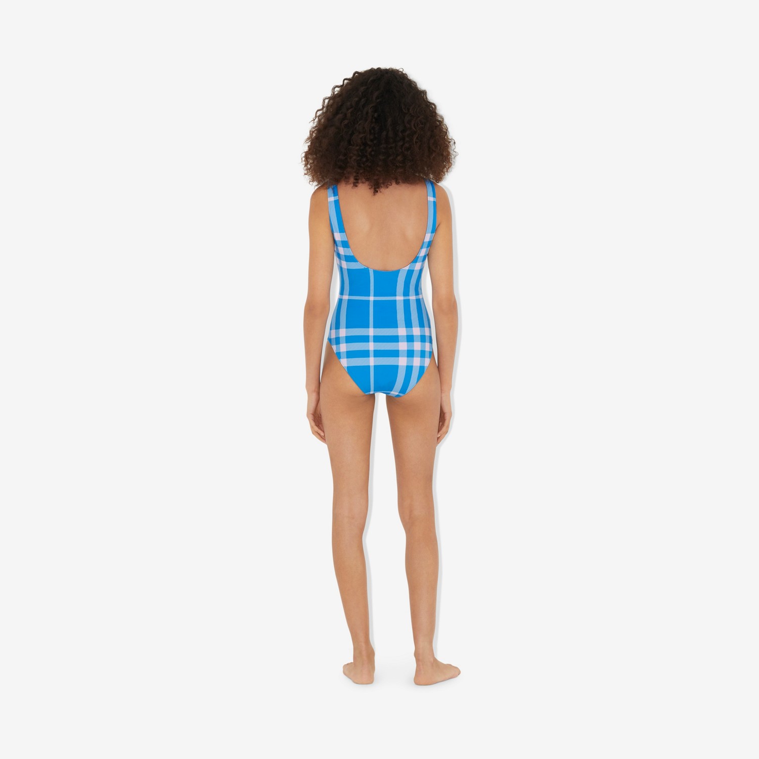 Check Stretch Nylon Swimsuit in Vivid Blue - Women | Burberry® Official
