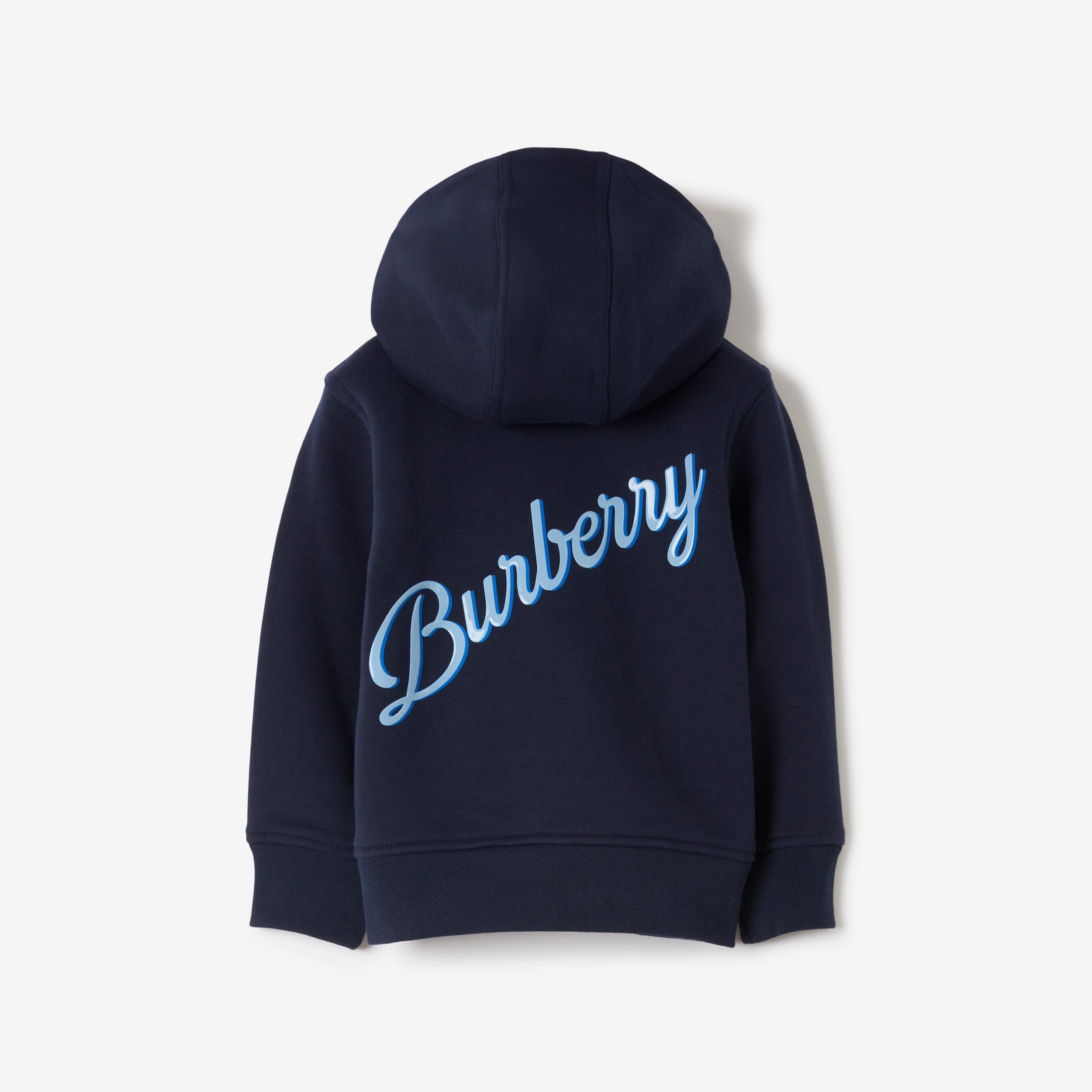 Logo Script Print Cotton Zip Hoodie in Deep Charcoal Blue - Children | Burberry® Official - 2