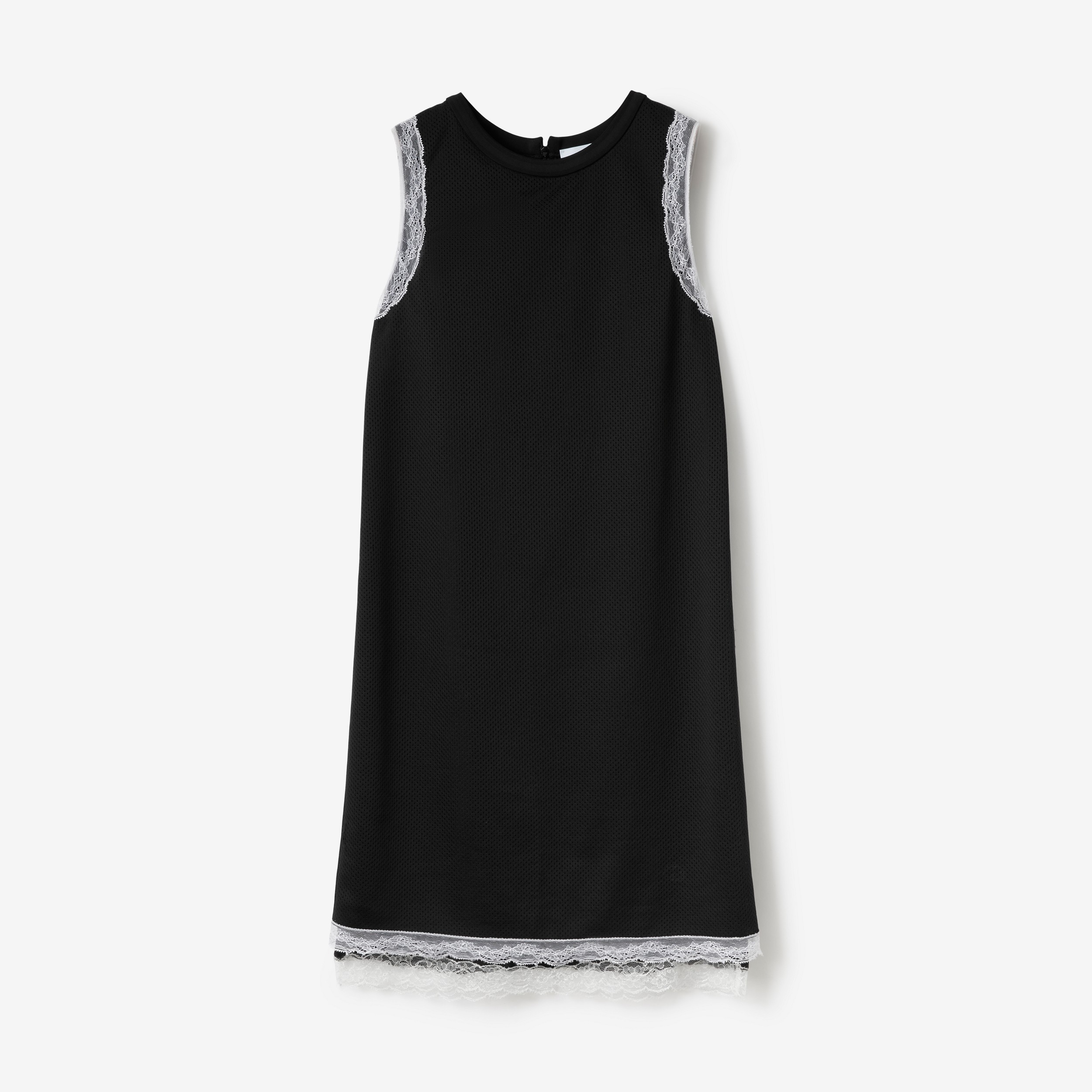 Sleeveless Lace Trim Mesh Dress in Black - Women | Burberry® Official - 1
