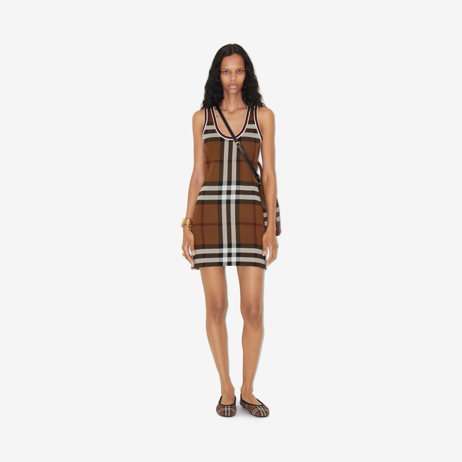 Check Jacquard Dress in Dark Birch Brown - Women | Burberry® Official