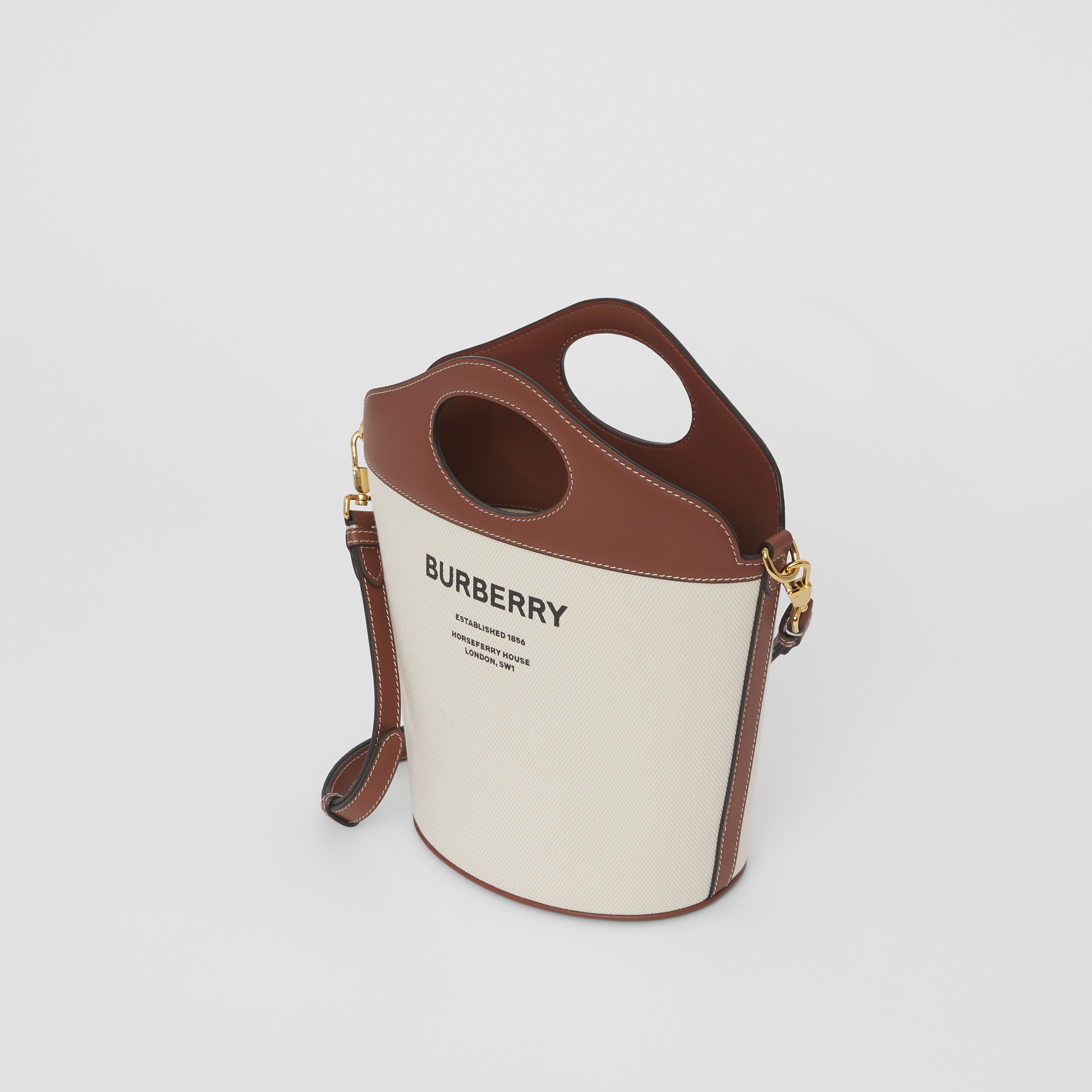 Two-tone Canvas and Leather Small Pocket Bucket Bag in Natural/tan - Women | Burberry® Official - 4