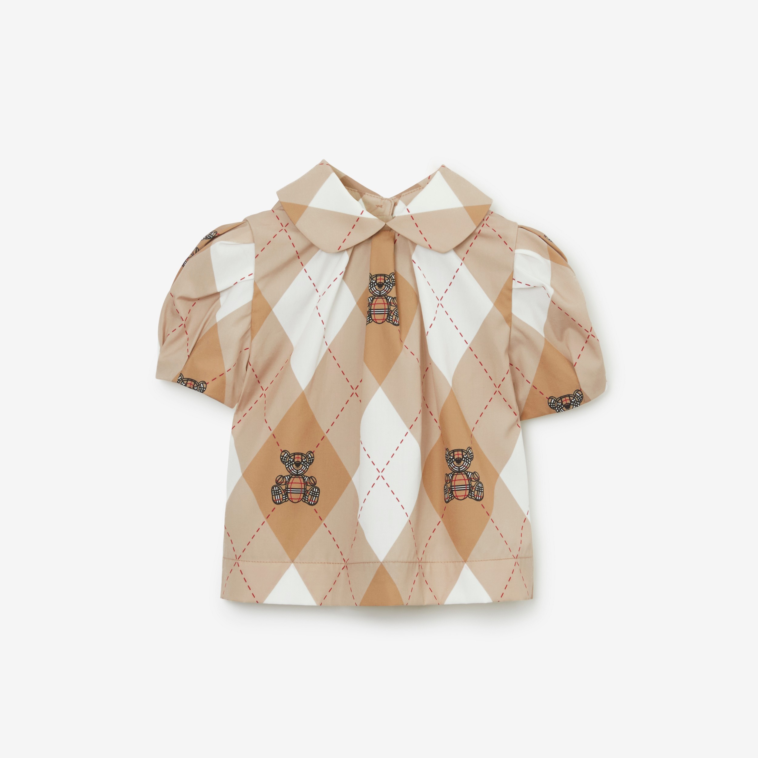 Blusa de algodão stretch com estampa Argyle e Thomas Bear (Fulvo Suave) - Crianças | Burberry® oficial - 1