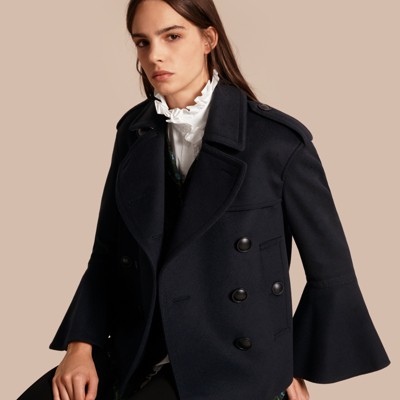 BURBERRY TOWNHILL WOOL AND CASHMERE-BLEND PEA COAT, NAVY | ModeSens