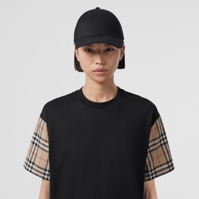 Vintage Check Sleeve Cotton Oversized T-shirt in Black - Women | Burberry®  Official