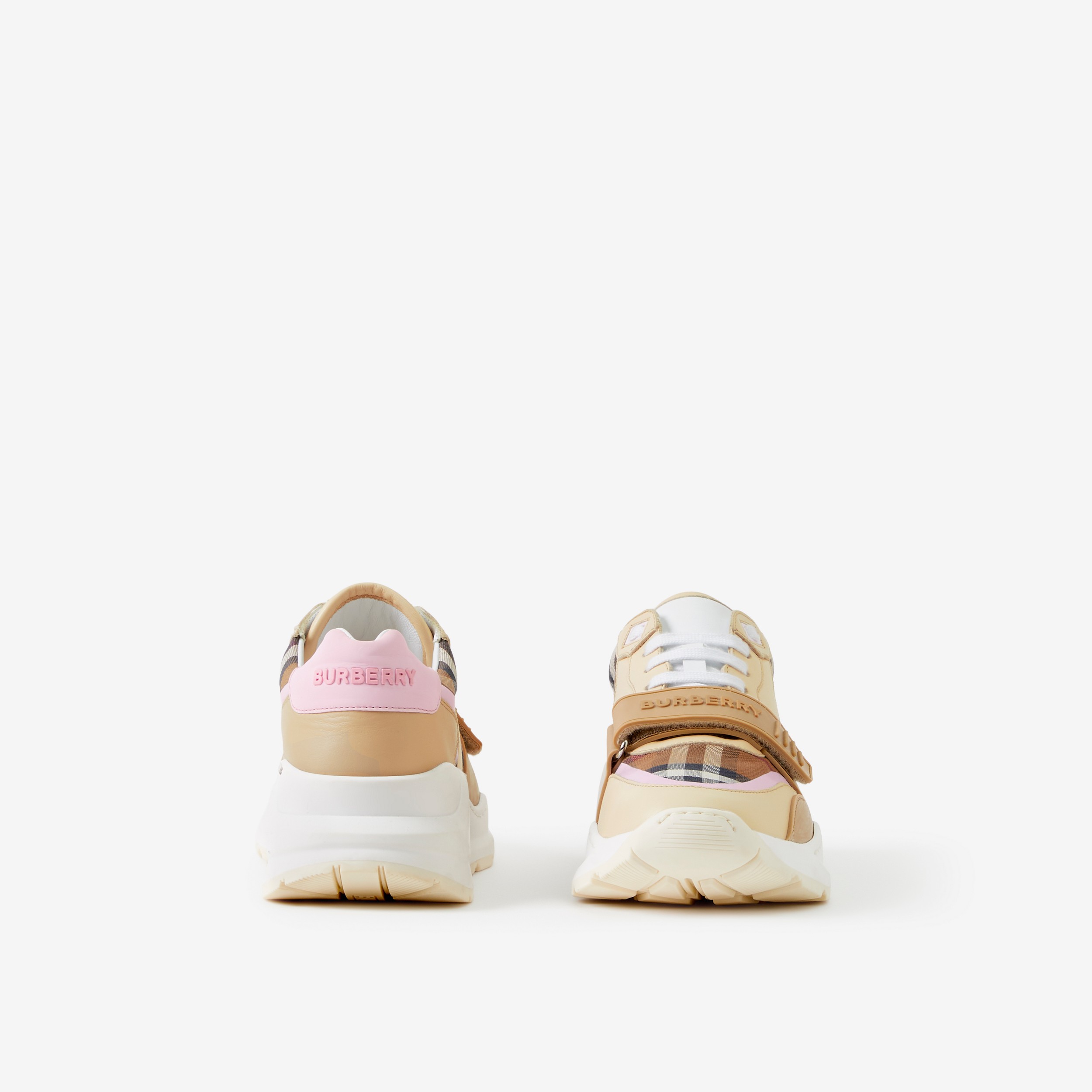 Zapatillas deportivas en algodón y piel con motivo a cuadros (Marrón Abedul/rosa) - Mujer | Burberry® oficial - 4