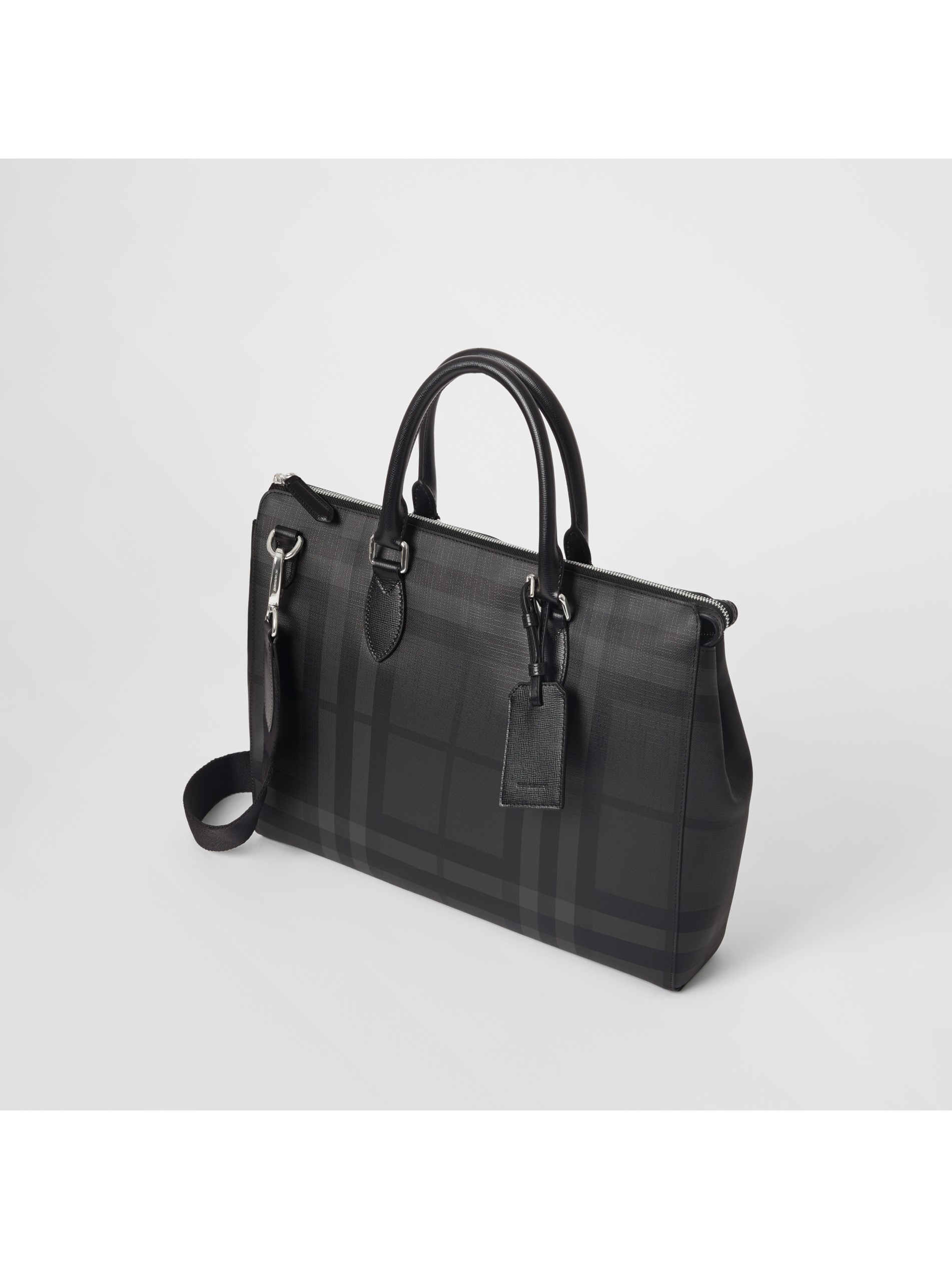 大号london 格纹公文包 (炭灰色/黑色) - 男士 | burberry 博柏利