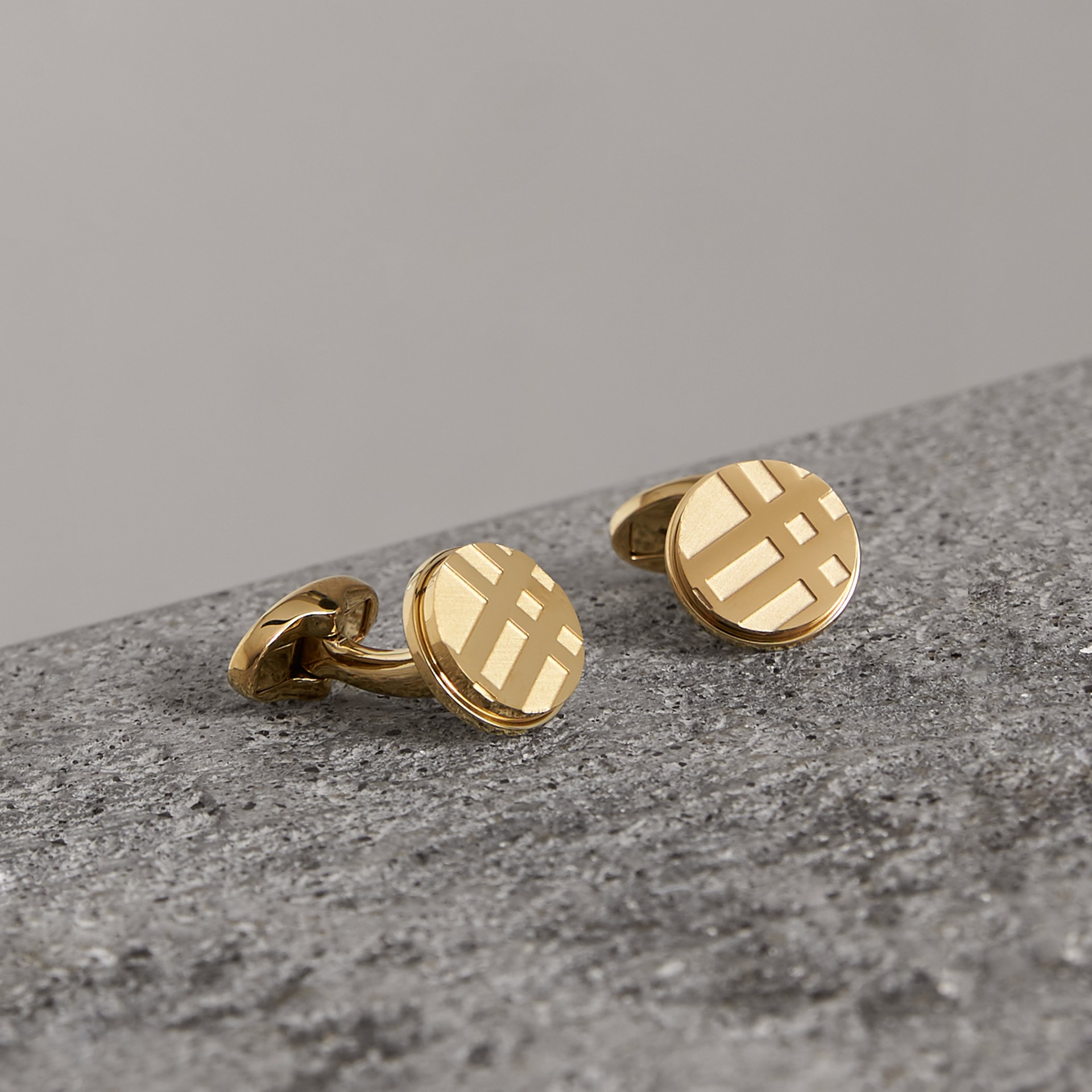 Checkengraved Round Cufflinks in Pale Gold Men Burberry United States