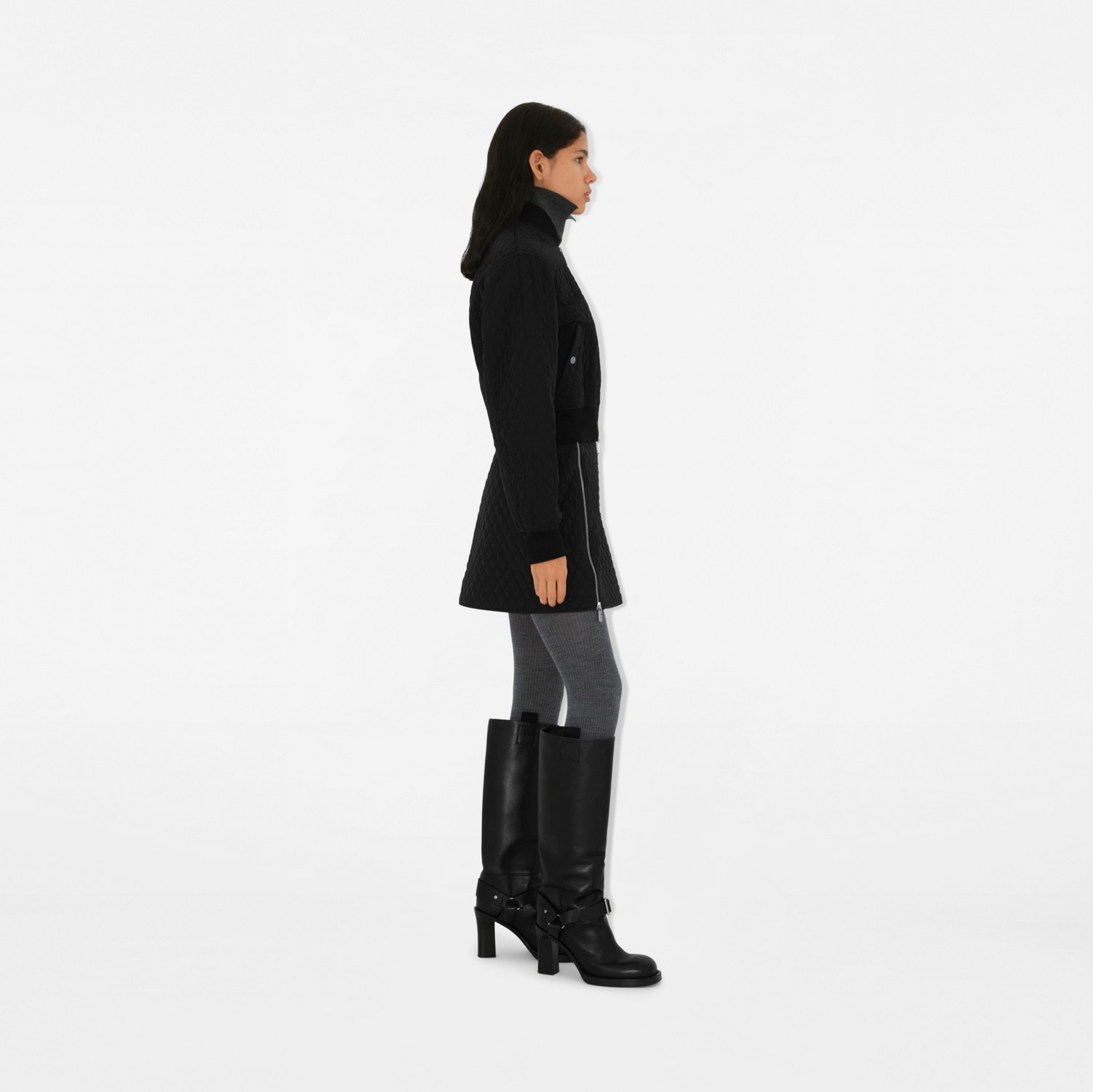 Cropped Quilted Nylon Bomber Jacket in Black - Women Cropped Quilted Nylon Bomber Jacket in Black - Women