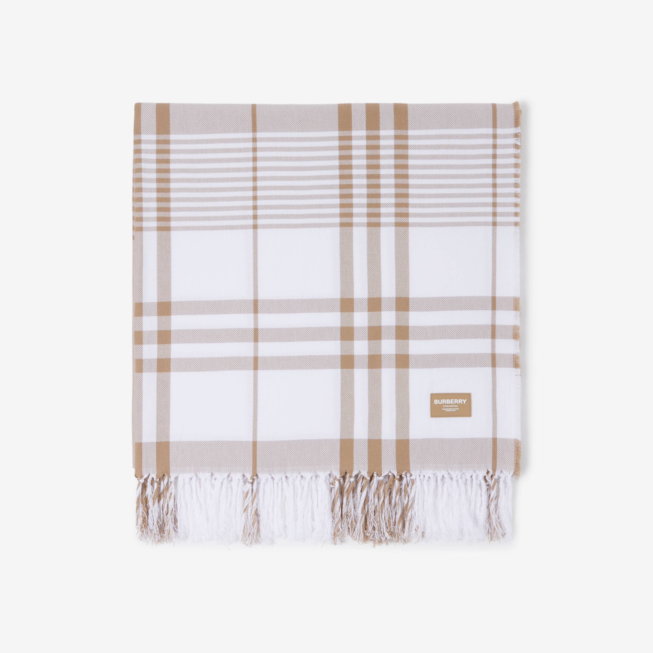格纹棉质沙滩毛毯 (典藏米色 / 白色) | Burberry® 博柏利官网 - 2