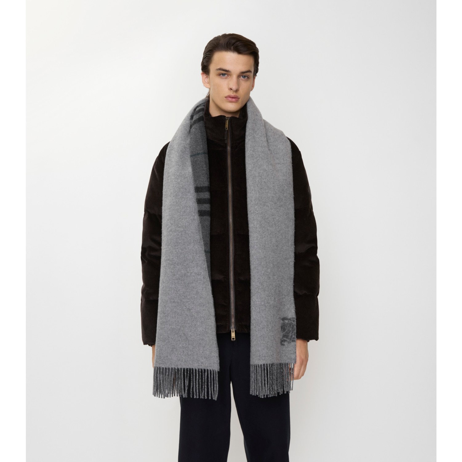 Wide Reversible Check Cashmere Scarf
