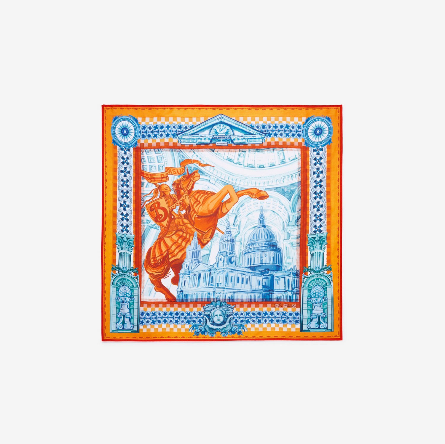Pañuelo cuadrado en seda con motivo Equestrian Knight (Naranja) | Burberry® oficial