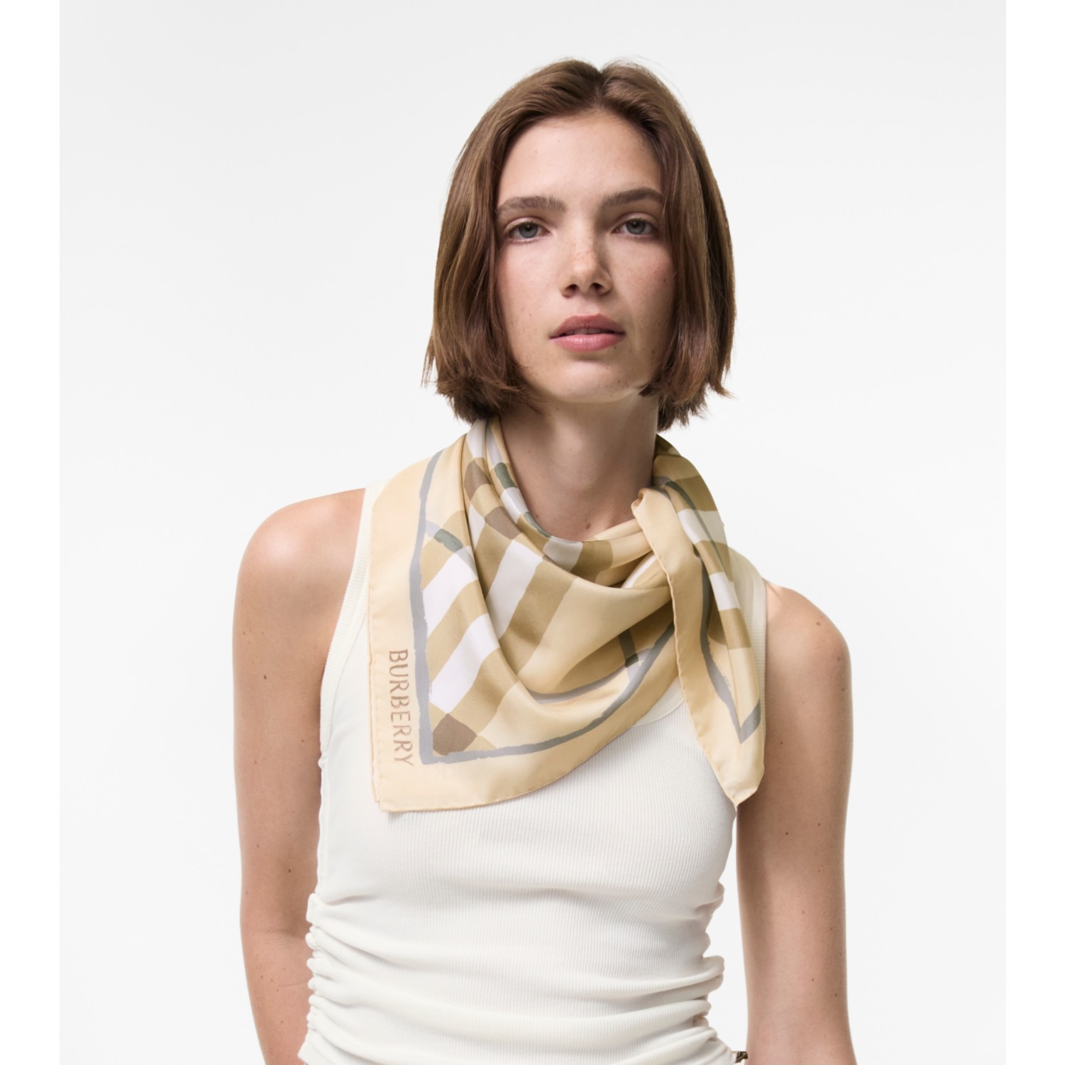 Watercolour Check Silk Scarf in Sesame beige | Burberry® Official