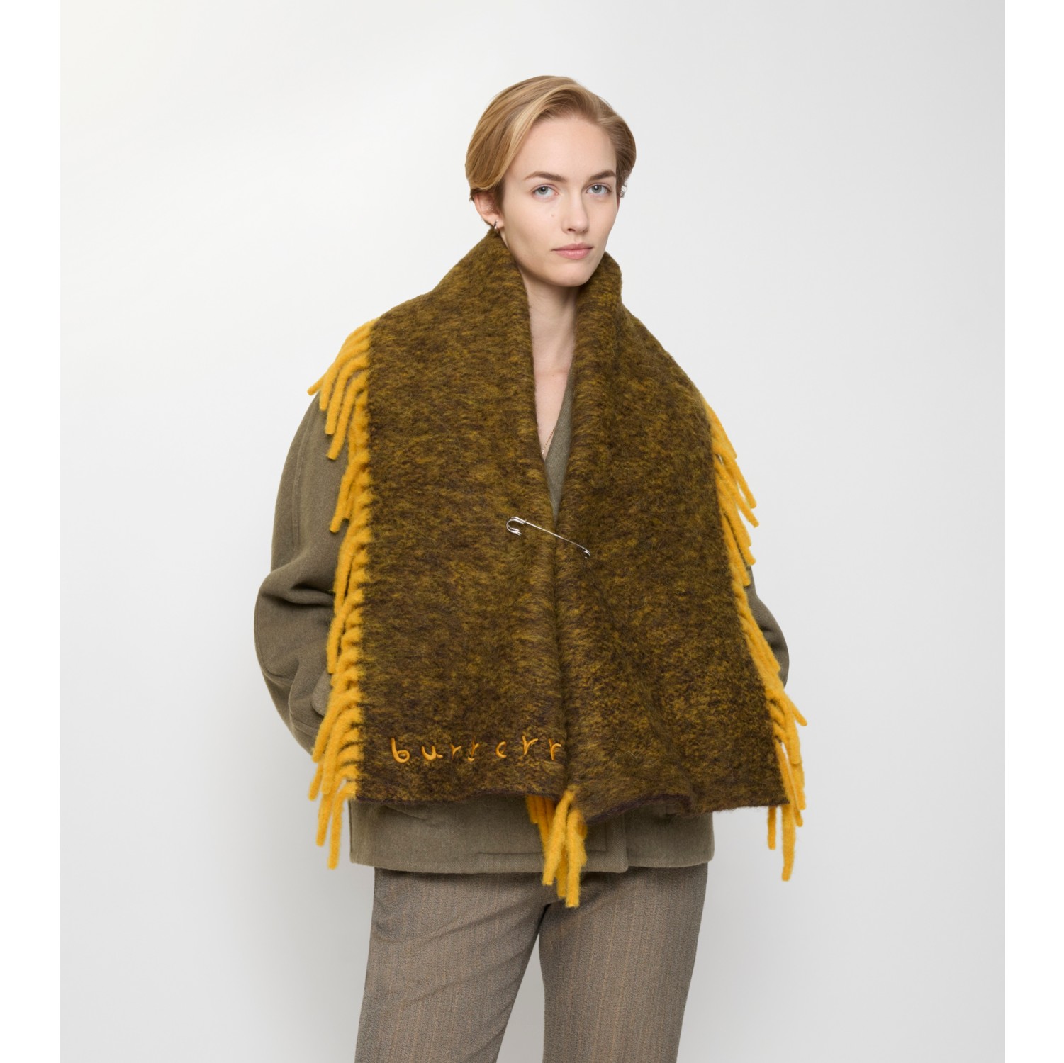 Alpaca Wool Blend Happy Scarf in Crown yellow/treacle brown | Burberry® Official