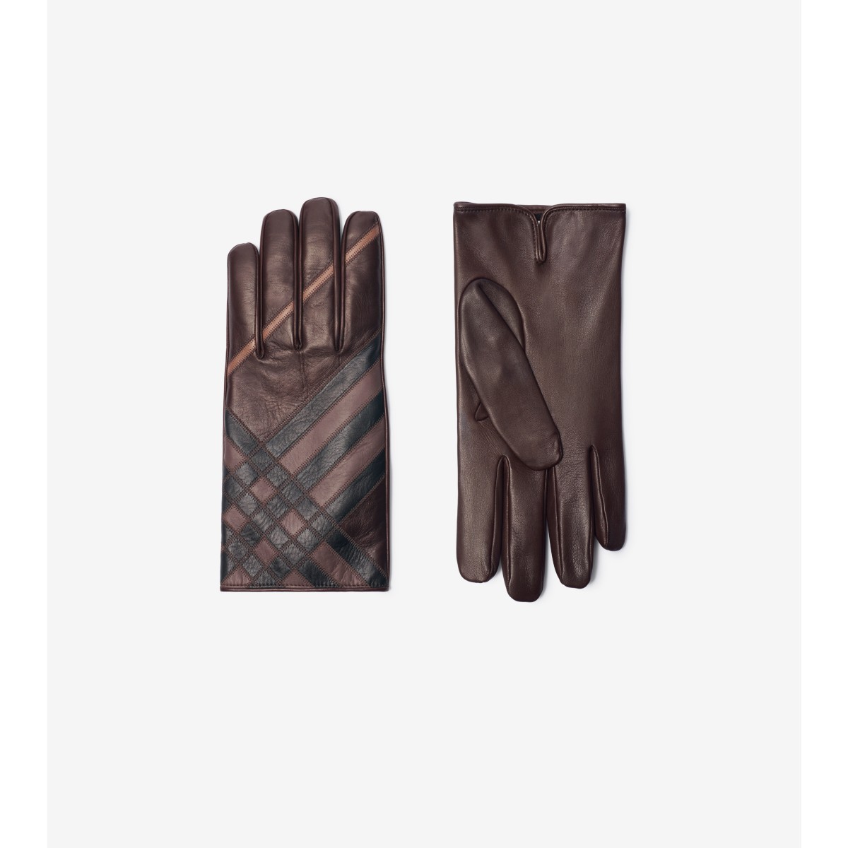  Check Intarsia Leather Gloves