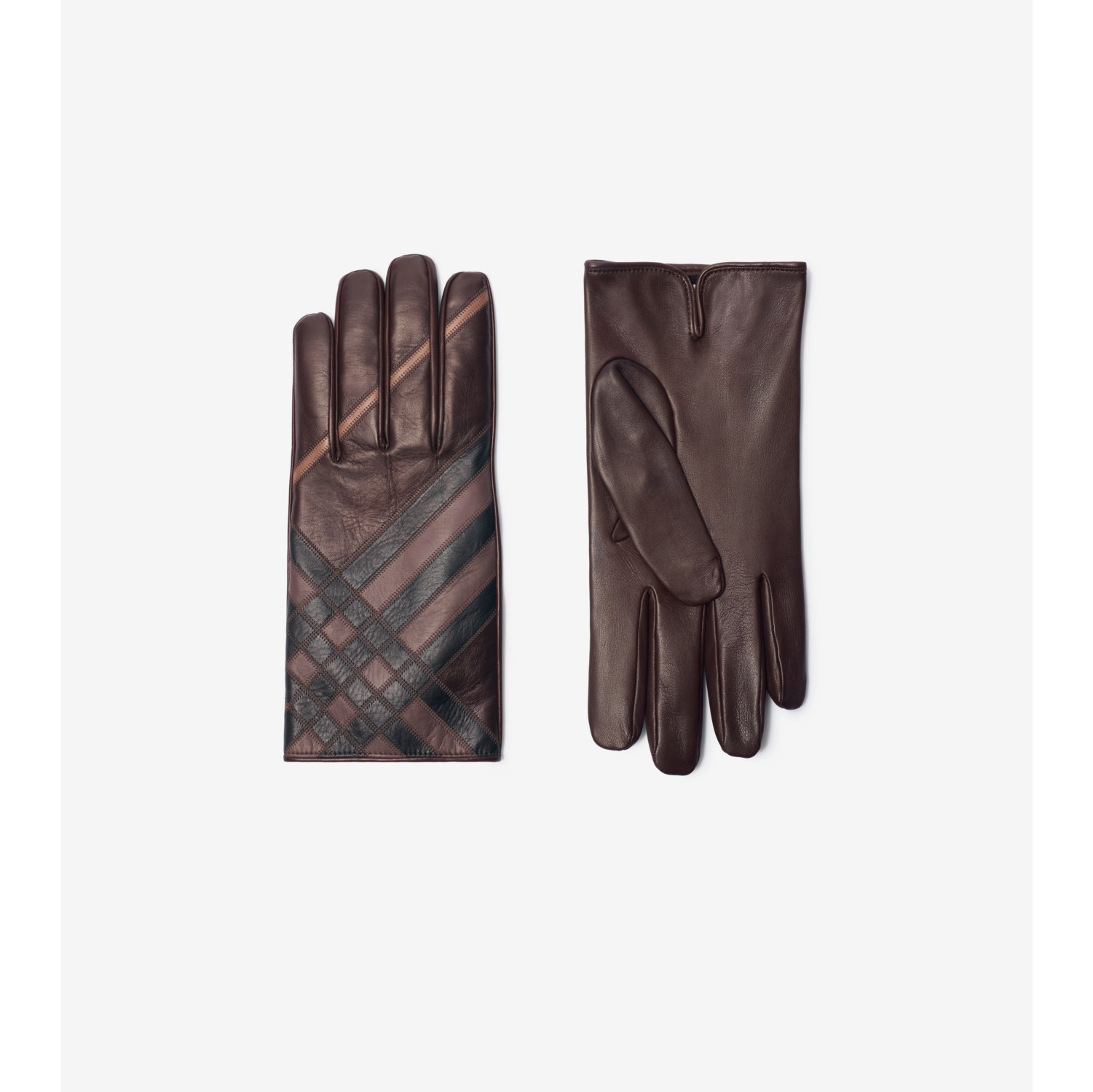 Check Intarsia Leather Gloves