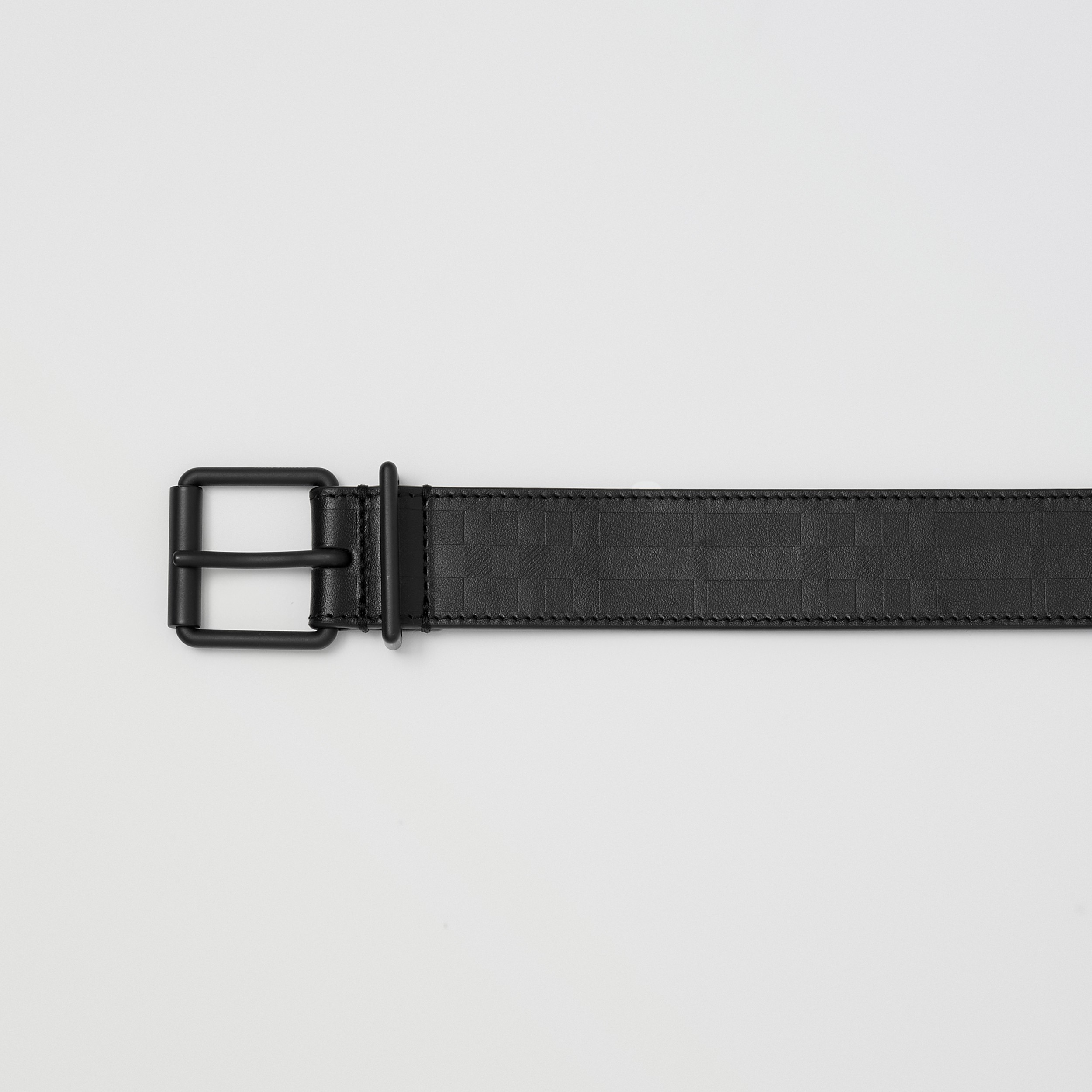 Embossed Check Leather Belt in Black/matte Black - Men | Burberry® Official - 2