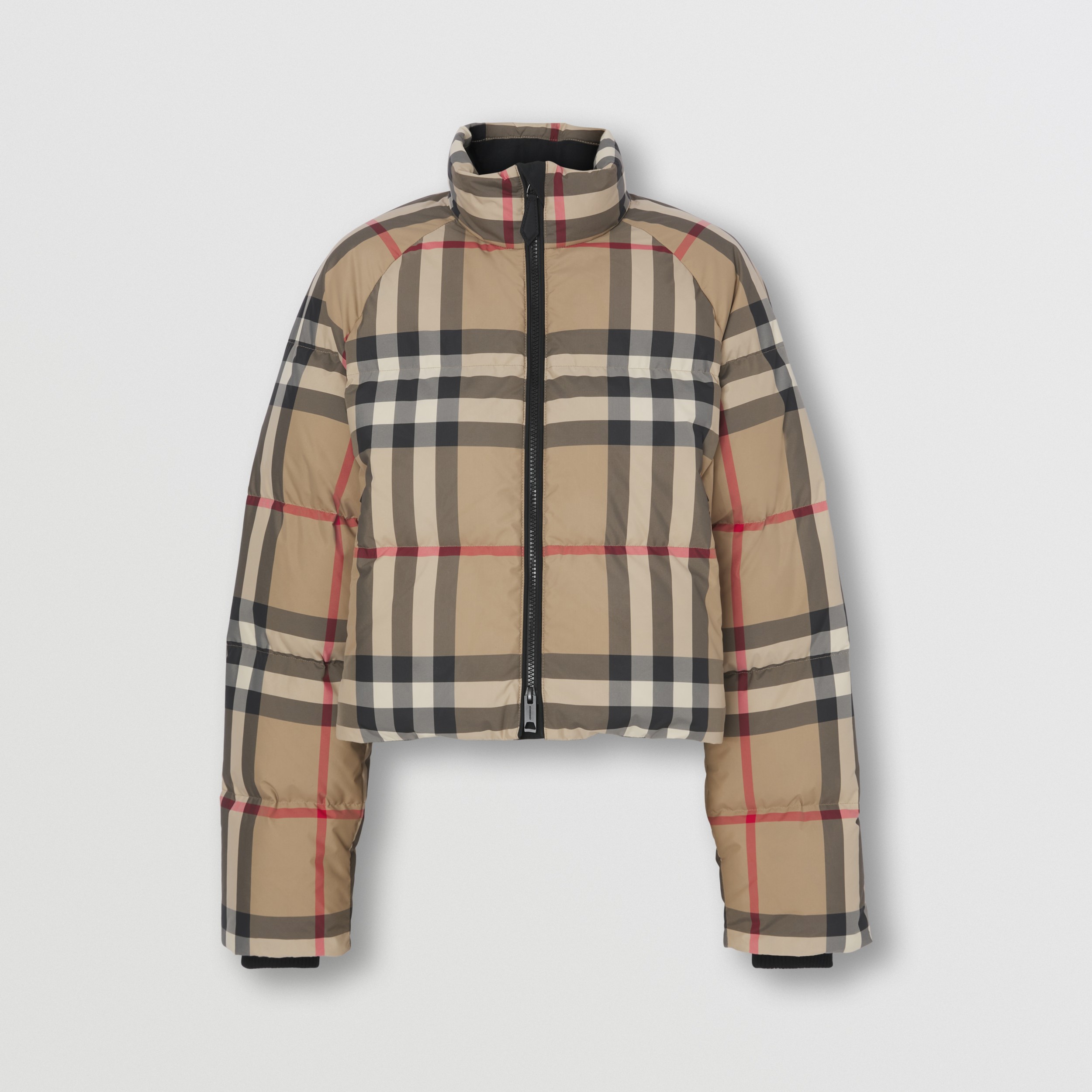 Check Cropped Puffer Jacket in Archive Beige - Women | Burberry® Official - 4