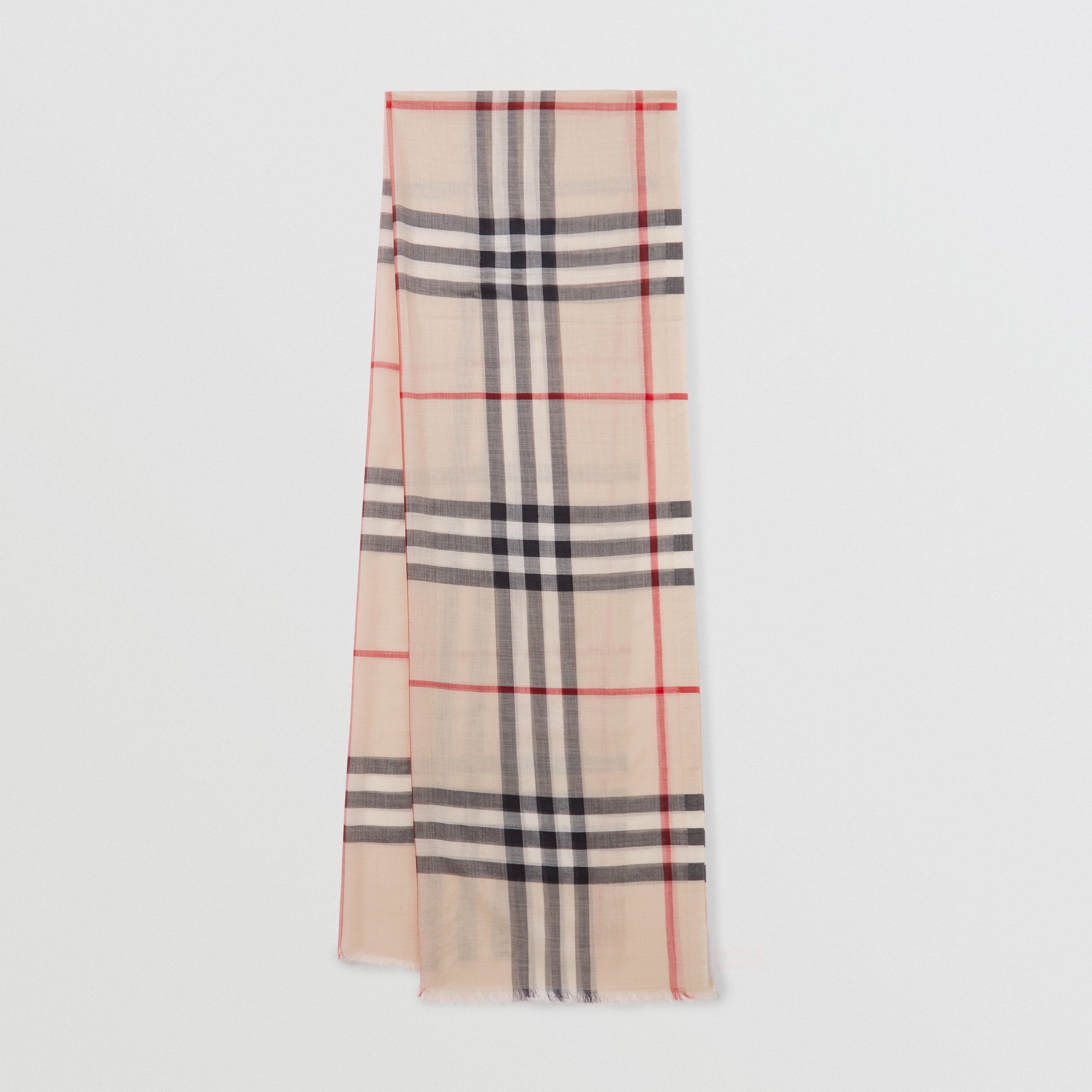 Check Lightweight Wool Silk Scarf in Stone | Burberry® Official - 1