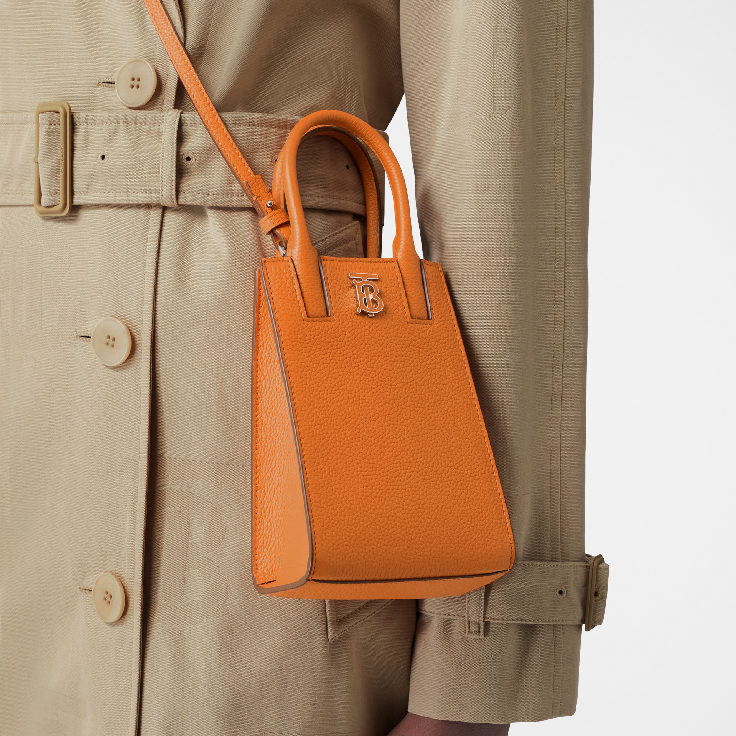 Micro Grainy Leather Frances Tote in Orange - Women | Burberry® Official - 3