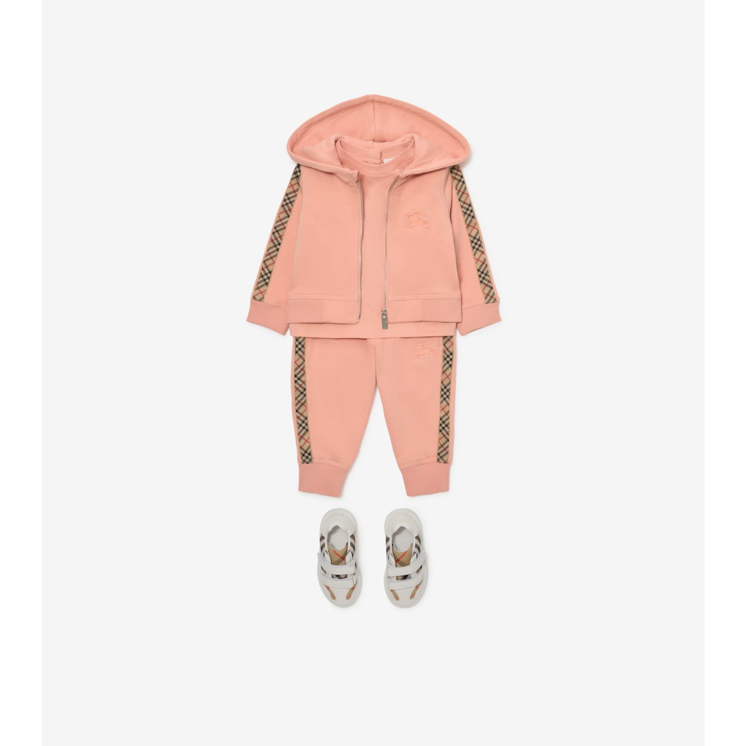 Check Trim Cotton Zip Hoodie