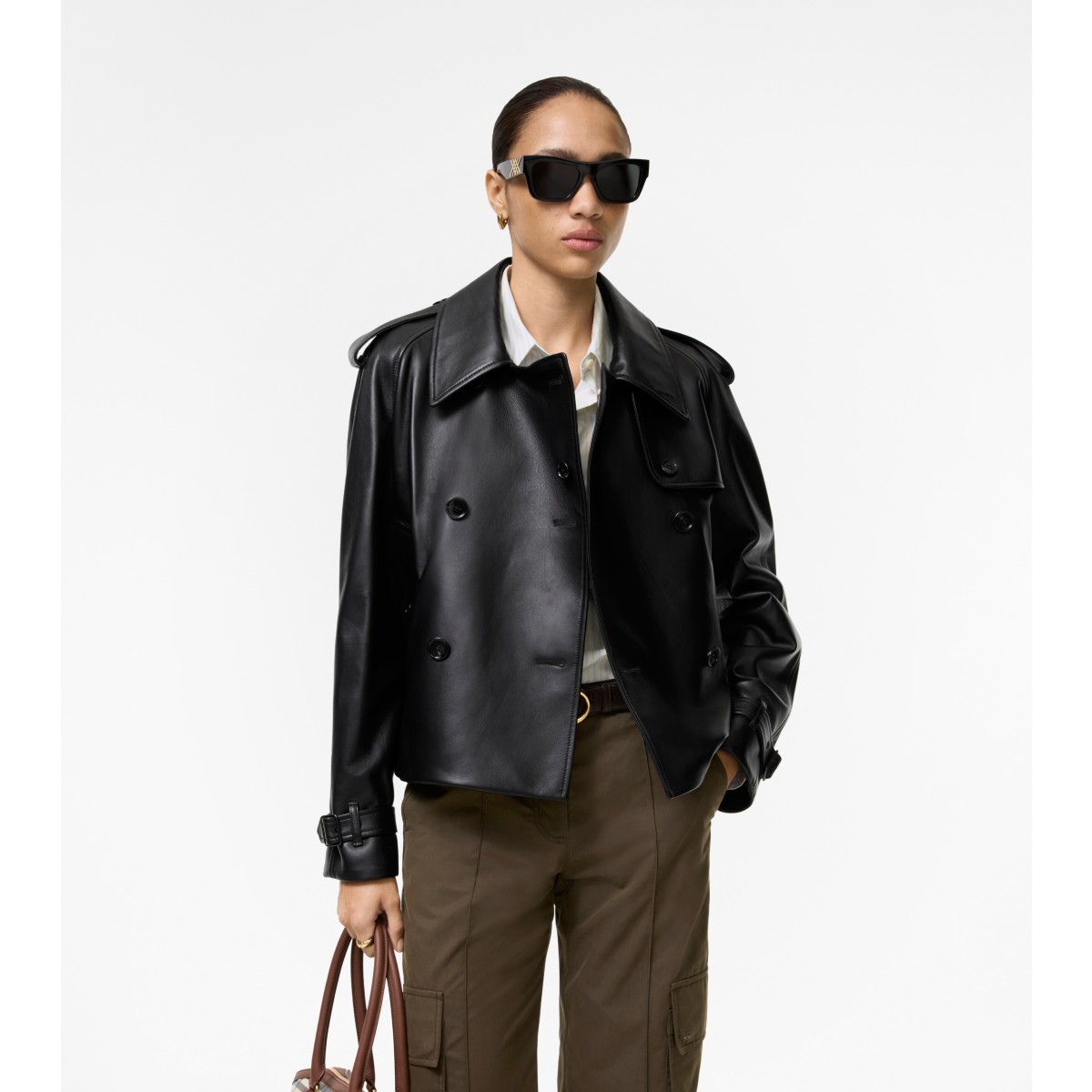  Cropped Leather Mayfair Trench Jacket