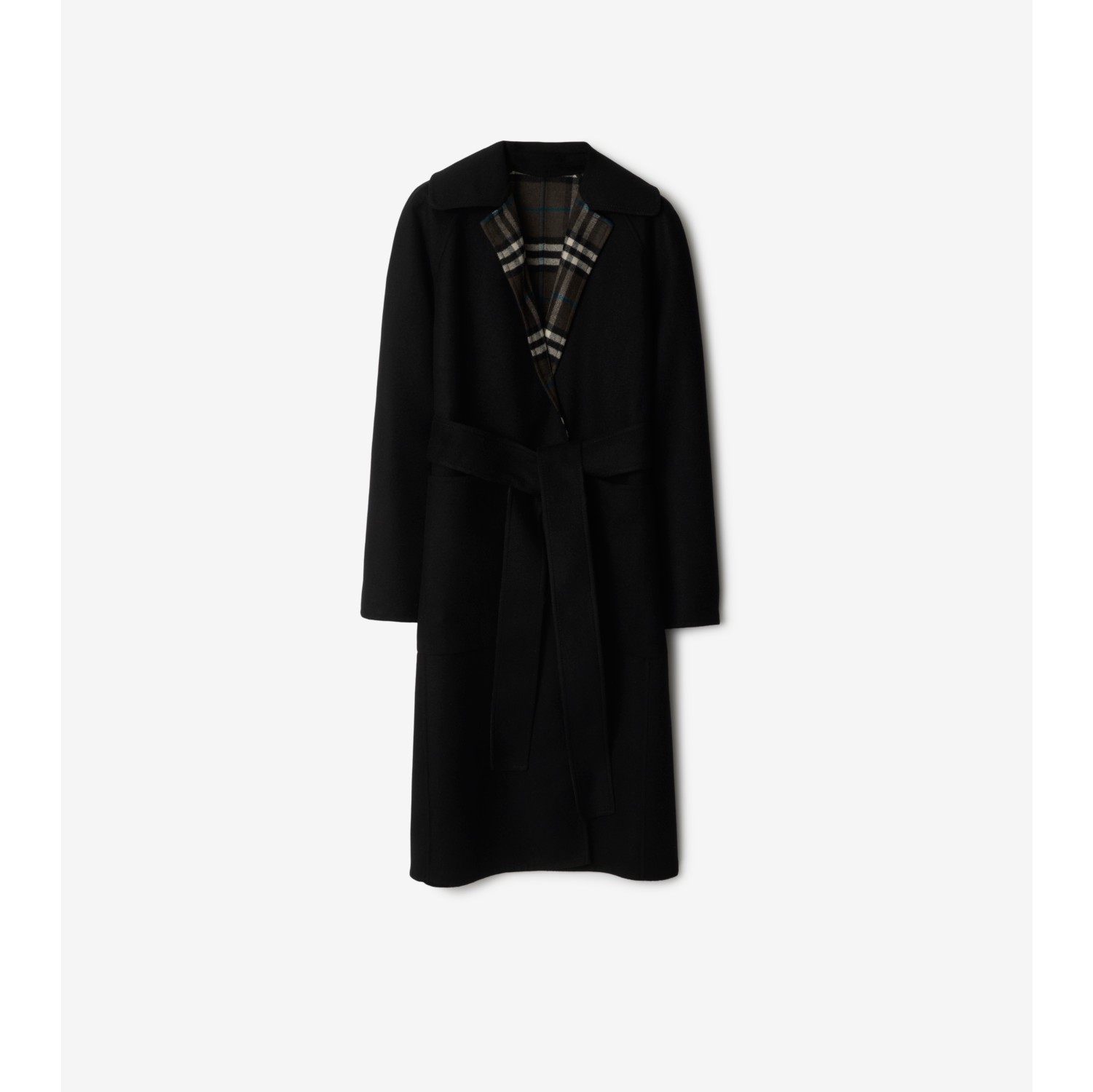 Reversible Wool Tunbridge Wrap Coat in Black Women Burberry Official