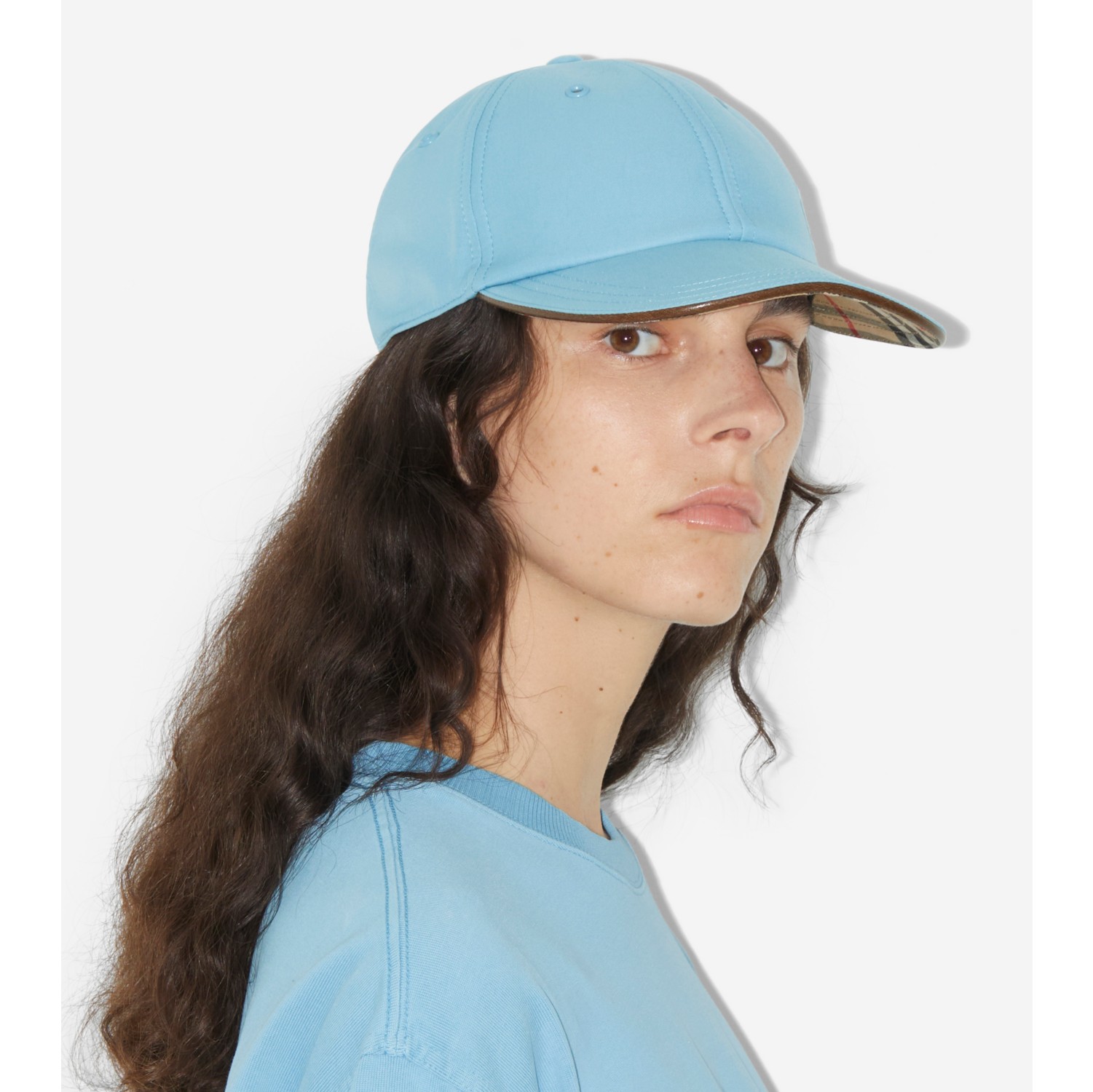 Monogram Motif Gabardine Baseball Cap in Cool Denim Blue Burberry