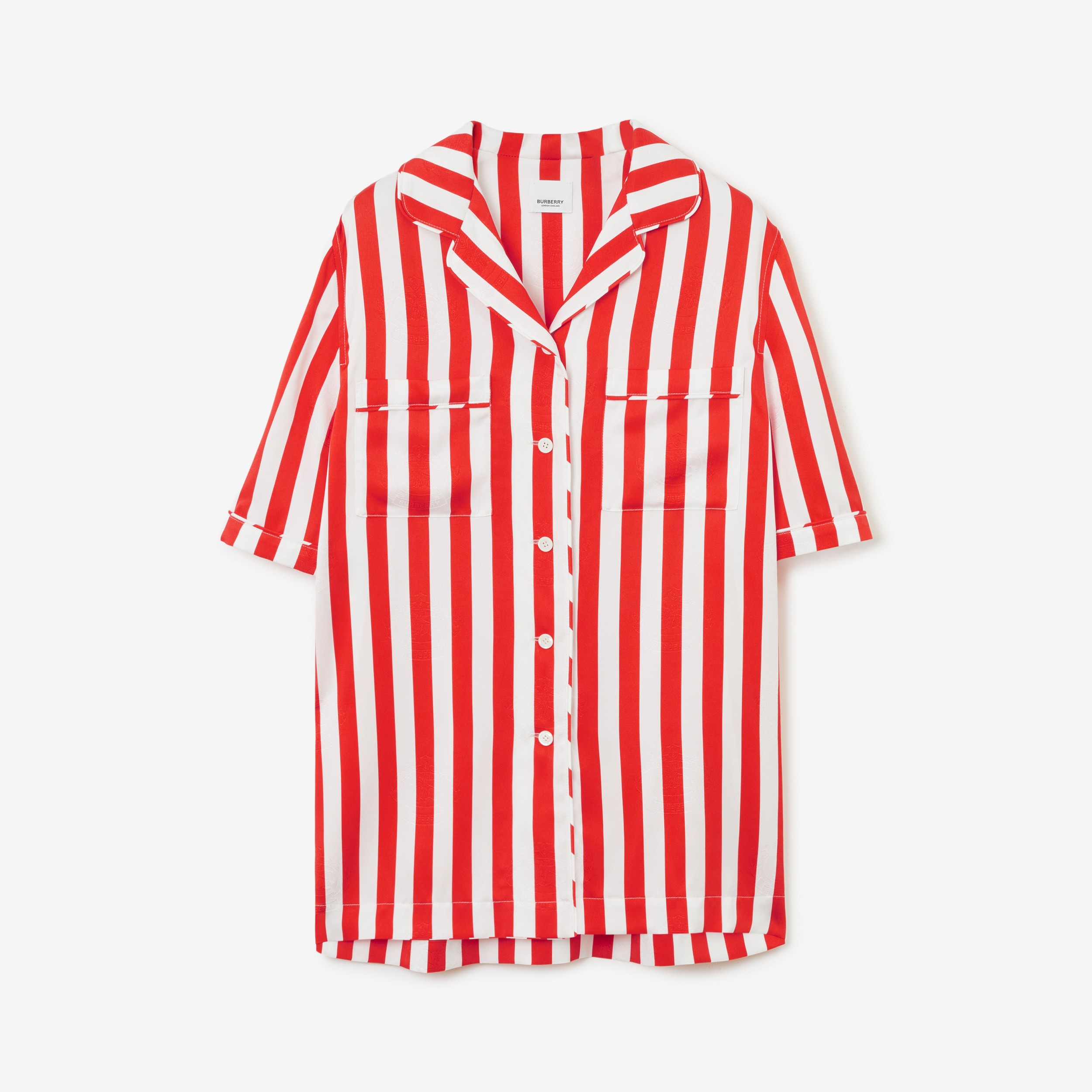 Camisa pijamera en seda a rayas con EKD (Rojo Guindilla Intenso) - Mujer | Burberry® oficial - 1