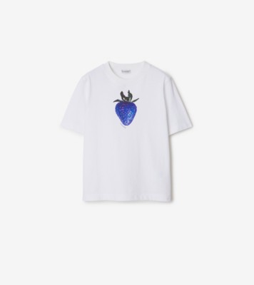 T-shirt en coton à motif fraise (Blanc) - Femme | Site officiel Burberry®