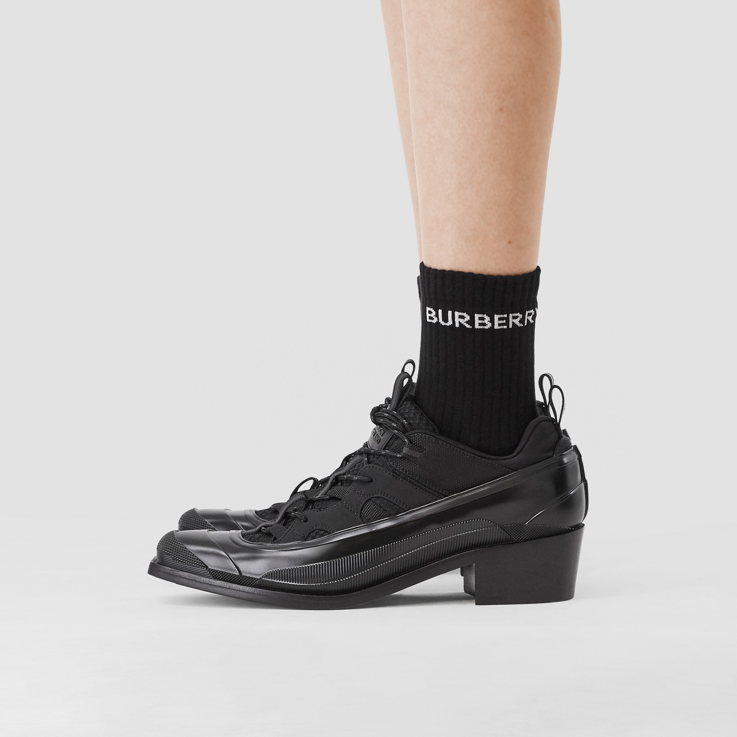 Logo Intarsia Technical Stretch Cotton Socks in Black | Burberry® Official - 3