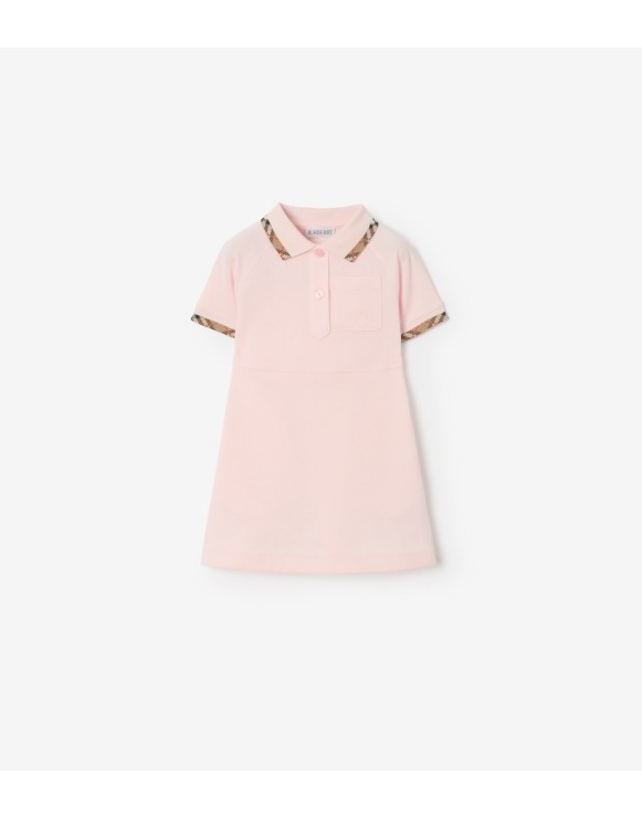 Check Trim Cotton Polo Shirt Dress